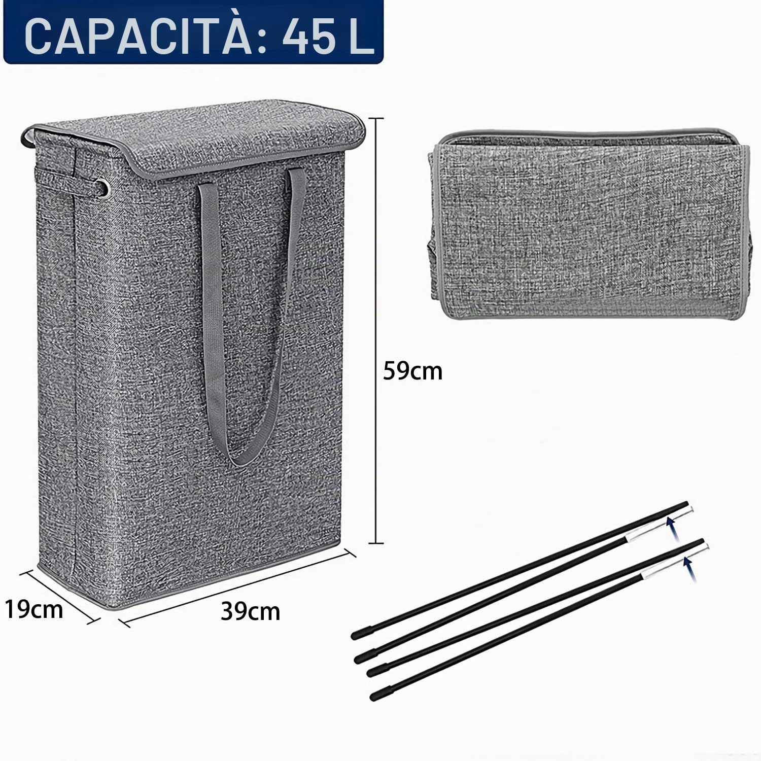 Cesto per la Biancheria con Coperchio - Grigio Scuro 1pc Portabiancheria Sporca Stretto Pieghevole Maniglia il Trasporto e Camere da Letto, Appartamenti, Dormitori caravan.