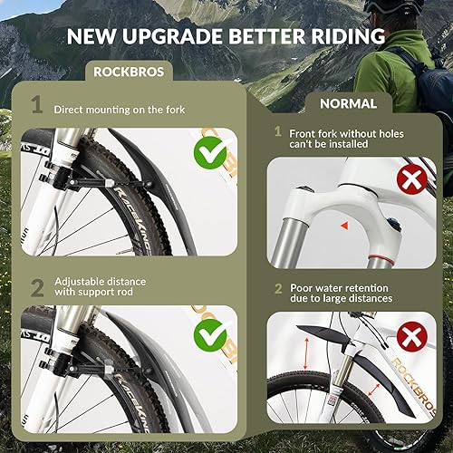 Miniatura 5 de ROCKBROS Guardabarros de bicicleta ajustables para bicicleta de 26"27.5"29" de bicicleta de montaña, protectores de barro universales delanteros y