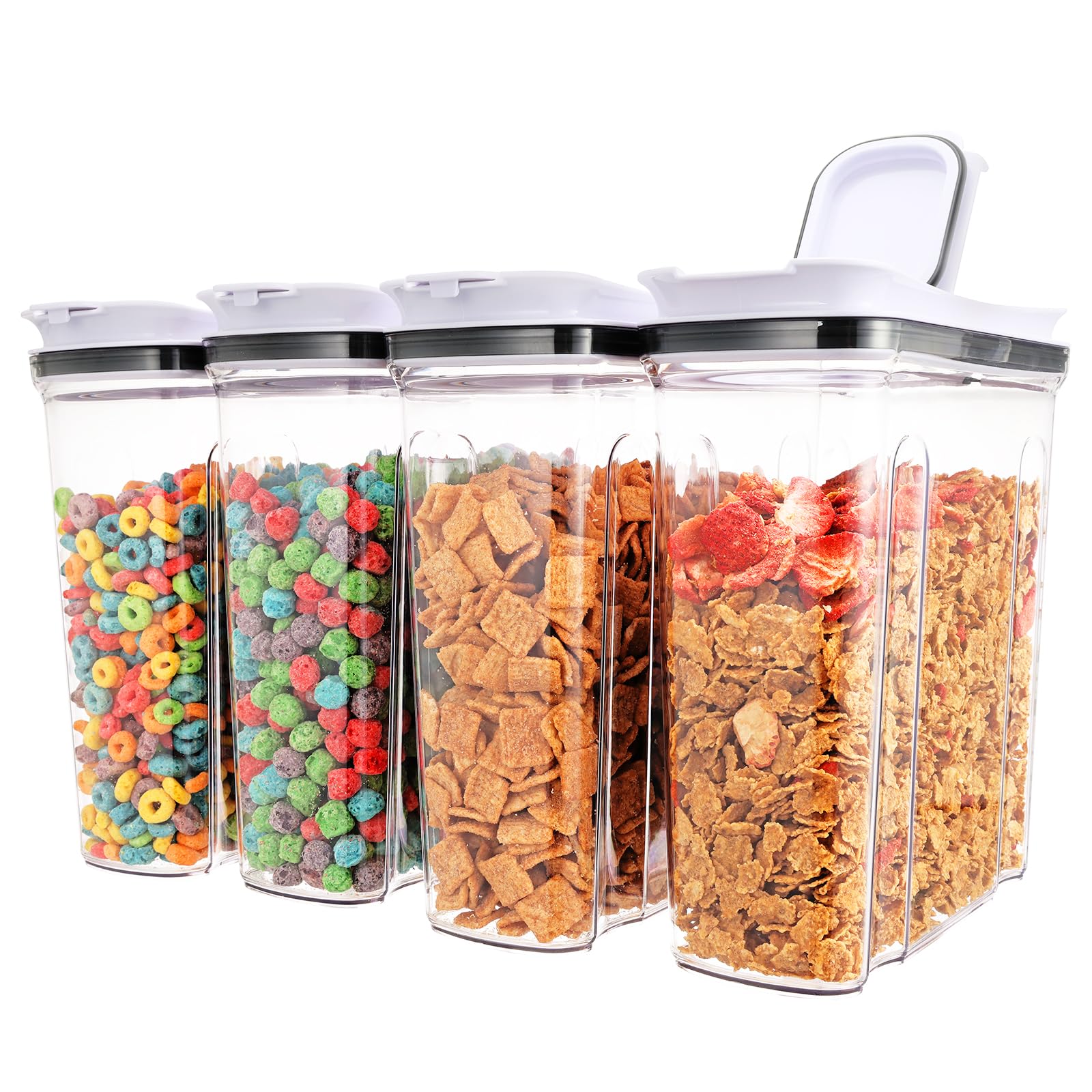 FreshKeeper Cereal Containers Storage Set, Airtight Food Storage Container with Lid 4L/135.2oz,4PCS BPA-FREE Plastic Pantry Organization Canisters for Rice Cereal Flour Sugar Dry Food in Kitchen