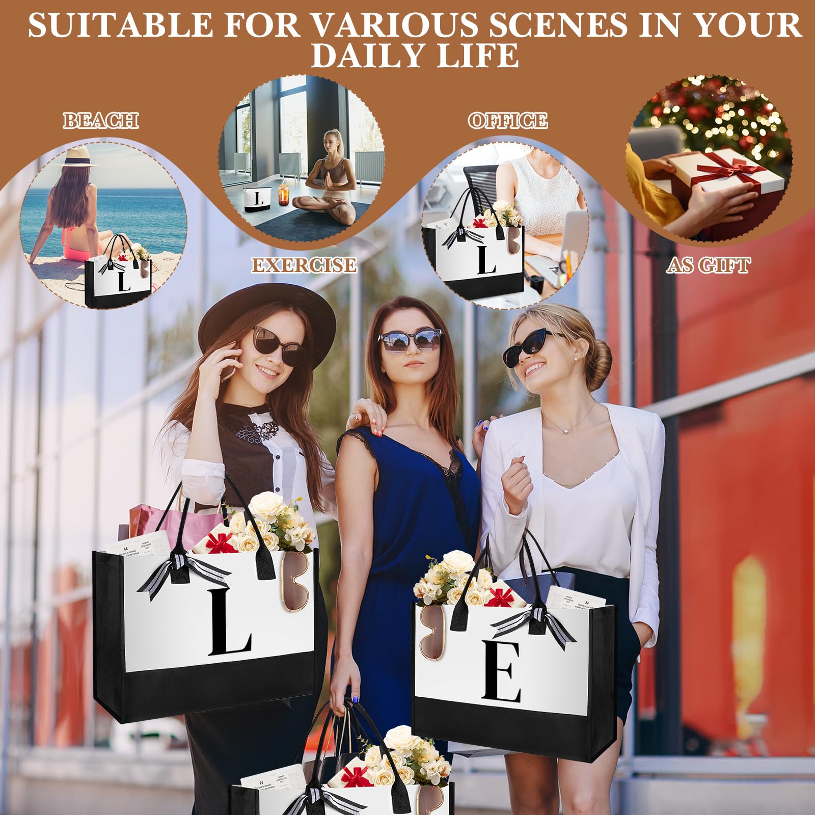 Aliceset Regalos para el día de San Valentín para mujer, bolsa de lona con inicial y maquillaje con cremallera y taza de café de cristal inicial, regalos para ella, Como se muestra en la imagen, Large