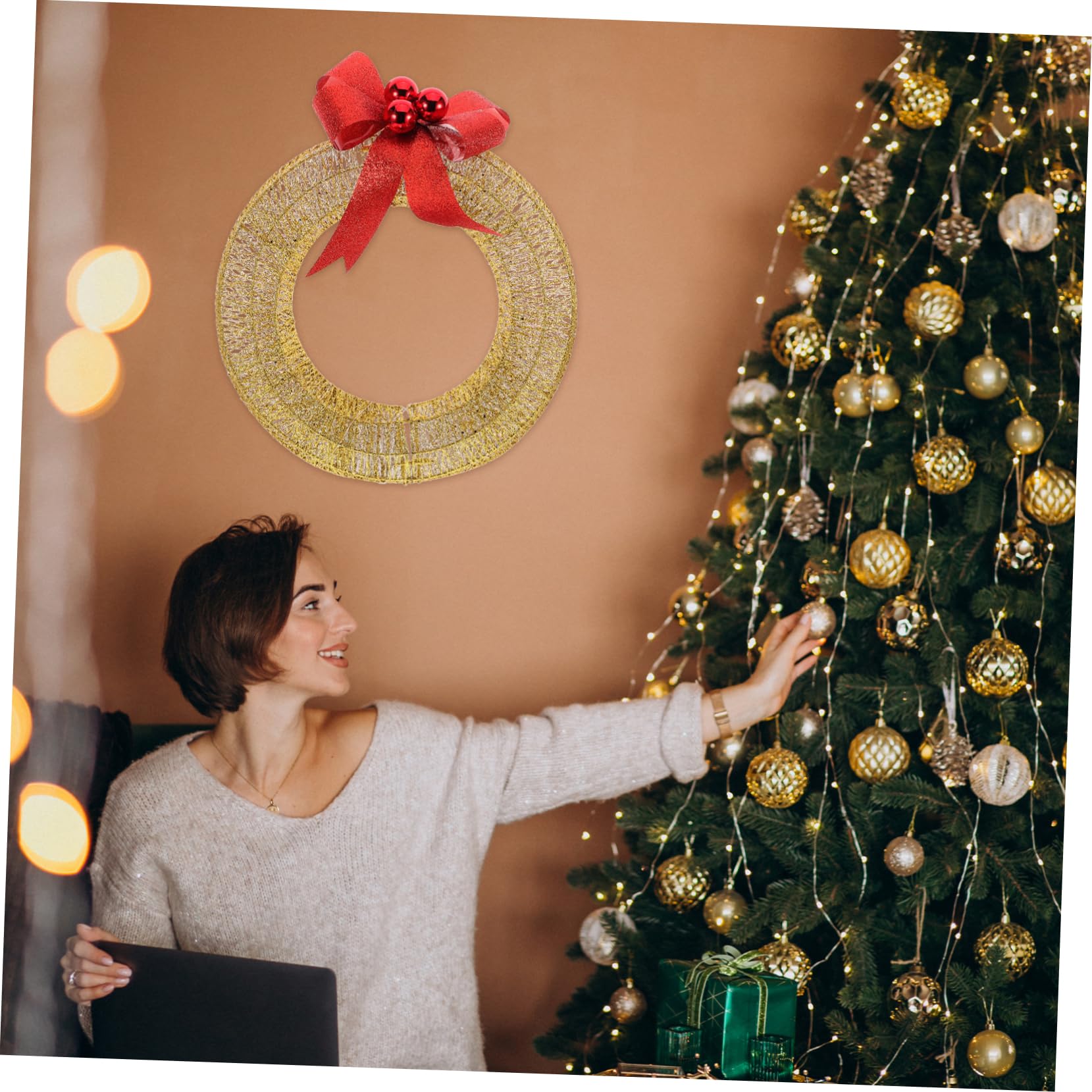 Lichter-weihnachtskranz mit Schleife Led-weihnachtsdekoration zum Aufhängen Kreativer Kranz für Innen und Außenbereich Realistischer Künstlicher Weihnachtskranz