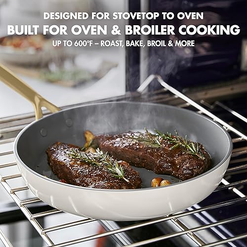 Miniatura 9 de GreenPan GP5 - Juego de ollas y sartenes de 14 piezas, cerámica anodizada dura, antiadherente, sin PFAS, asas de champán, calibre pesado, superficie