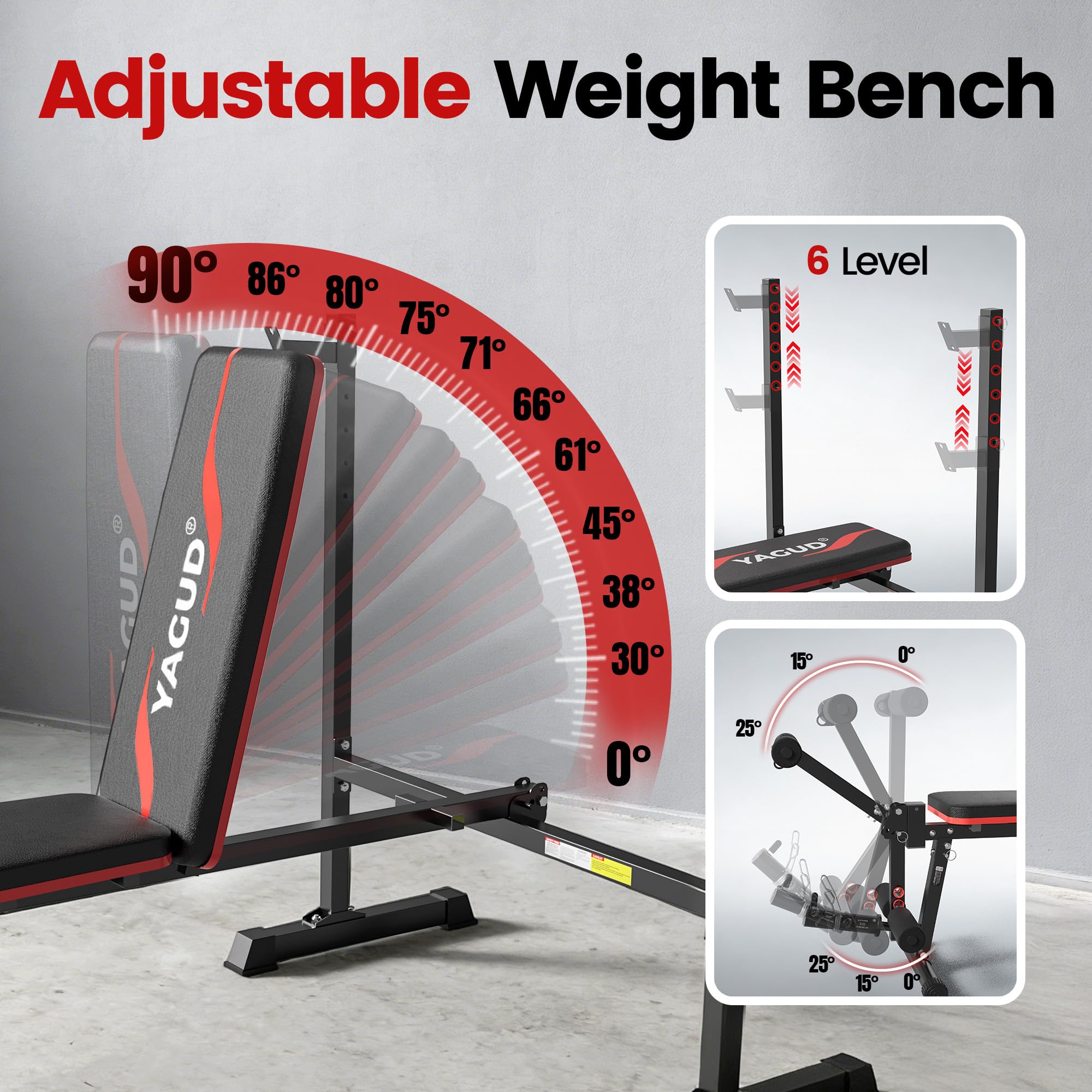 Weight Bench Set, 880LBS Adjustable Bench Press Set with Leg Extension and Barbell Rack, Safety Bar Catches, Fasting Foldable Workout Benches for Home and Gym | 880LBS Heavy Capacity, Adjustable Bench with Leg Extension, Barbell Rack and Safety Catches, F
