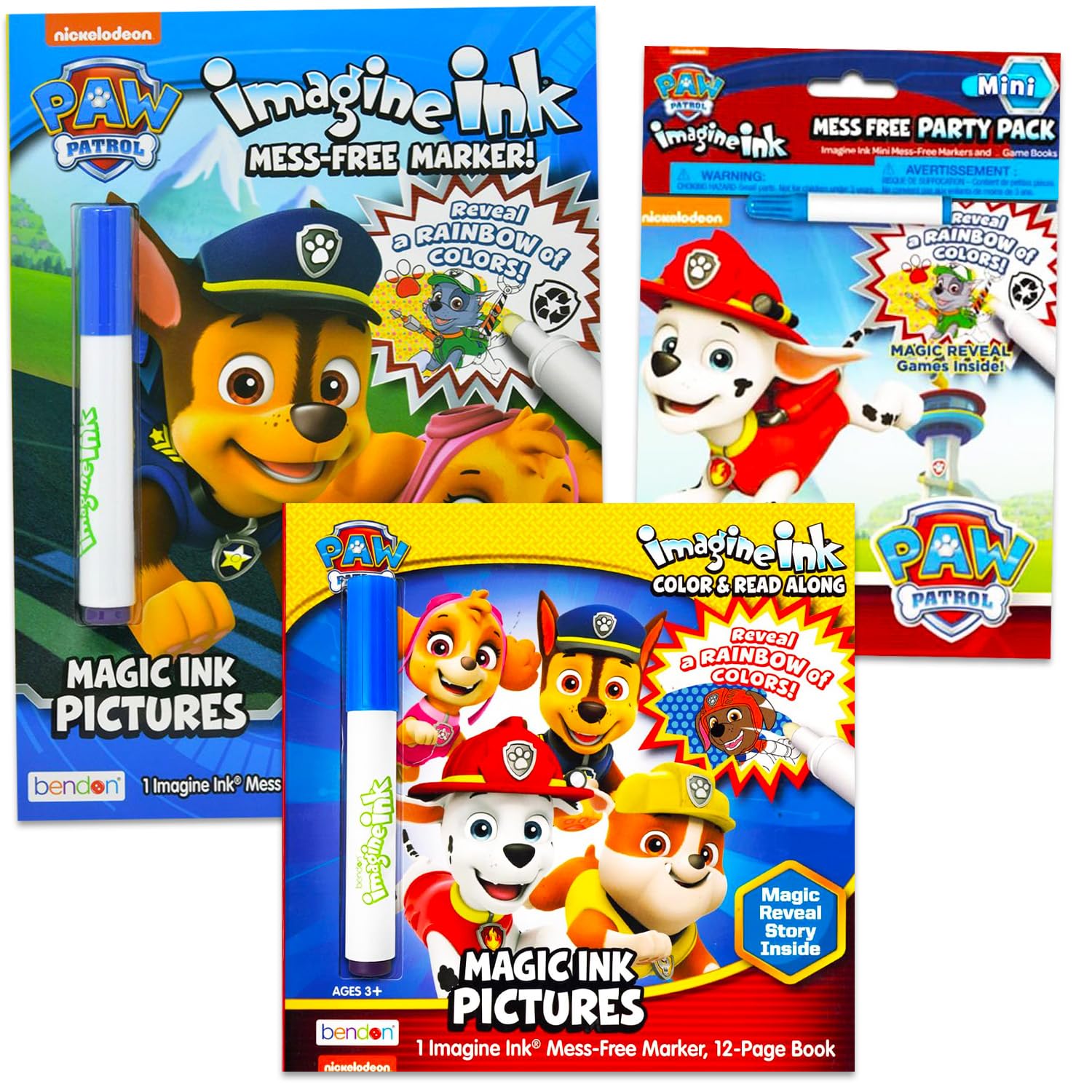 Paw Patrol Imagine Ink Coloring Super Set - Bundle with 3 Imagine Ink Mess-Free Coloring Books for Kids | Paw Patrol Party Favors and Activities