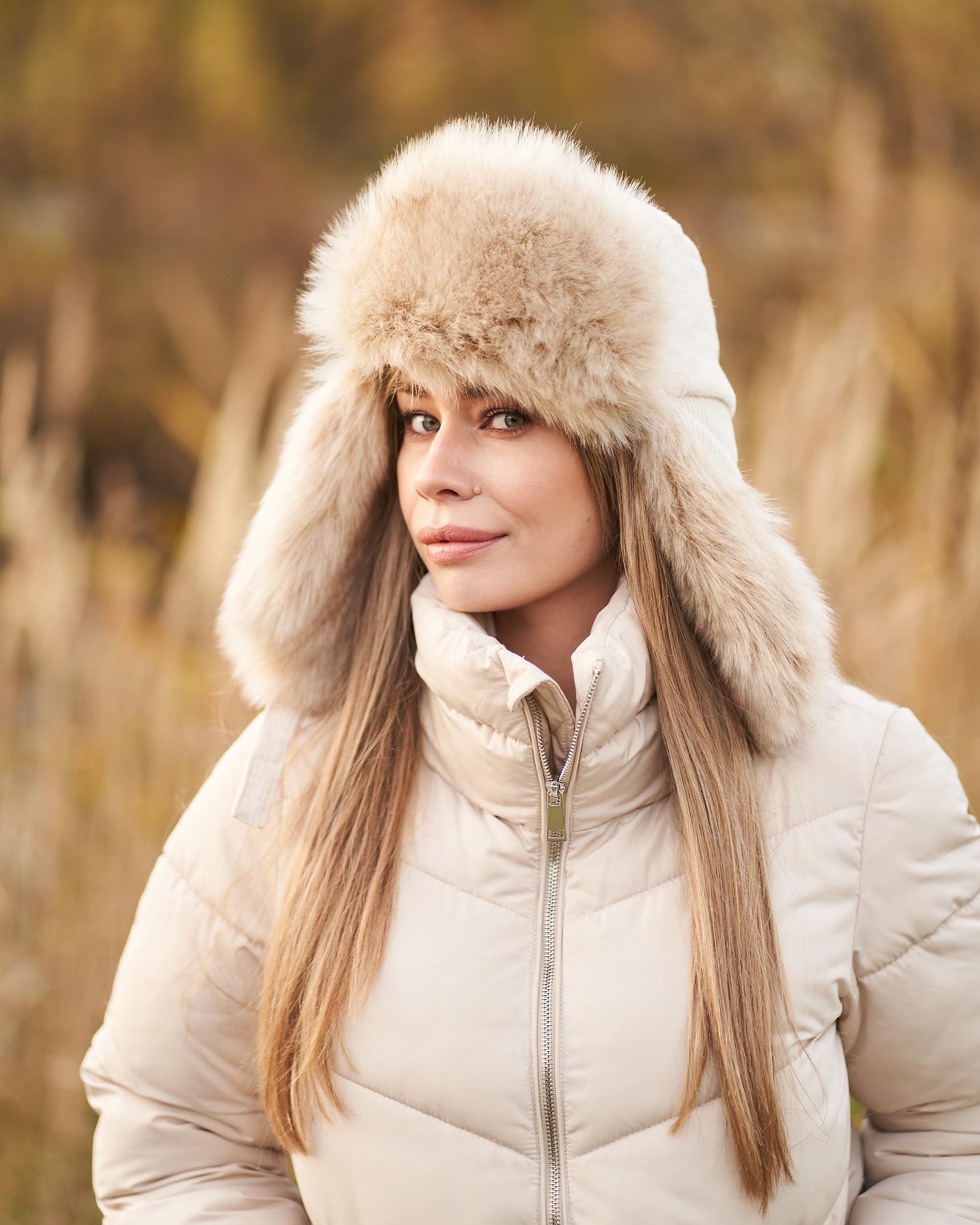 Futrzane Trappermütze aus Cord - Ushanka Damen - Winter Mütze mit Ohrenklappen