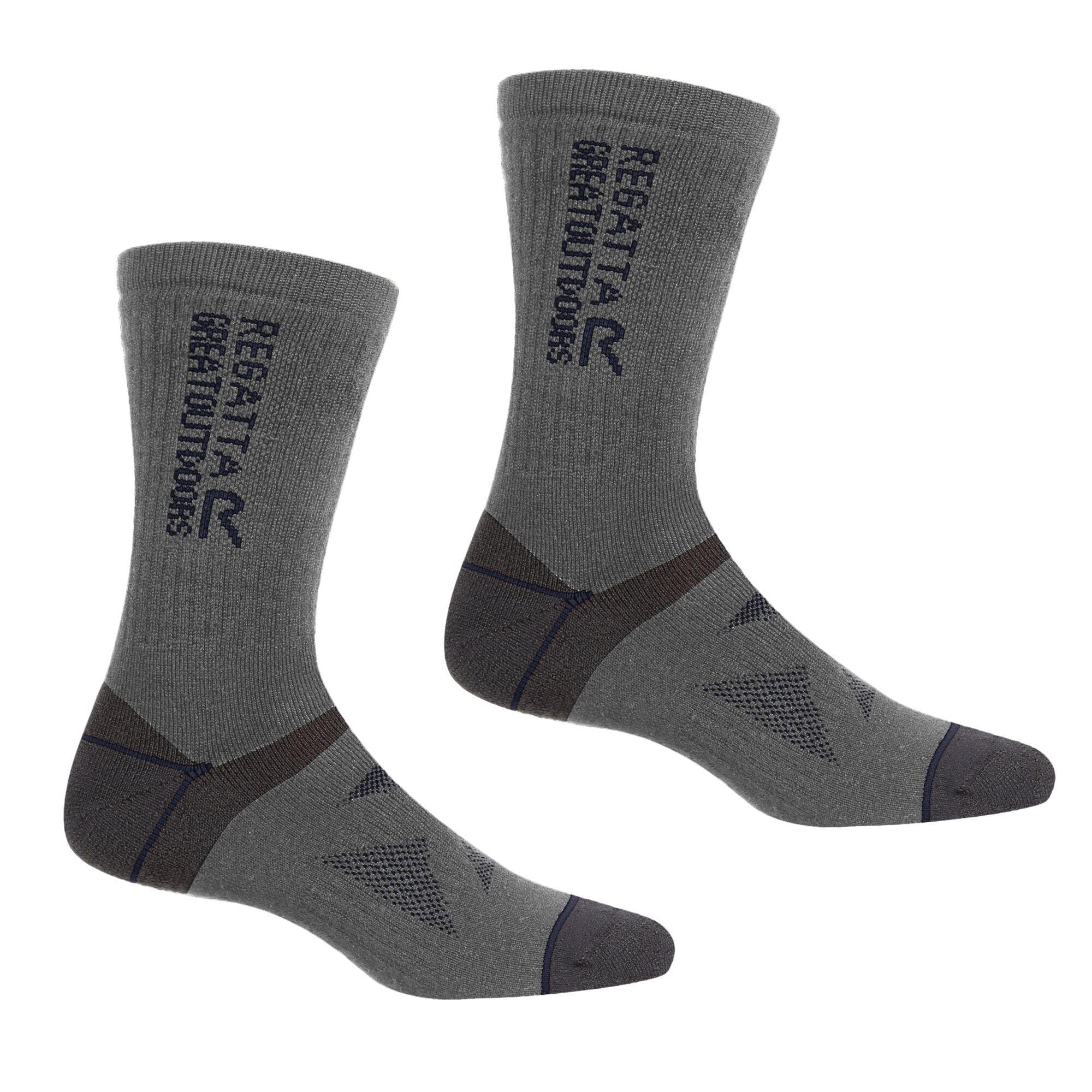 Regatta Unisex Adult Wool Hiking Boot Socks (Pack of 2) (9 UK-12 UK) (Briar Grey/Navy)
