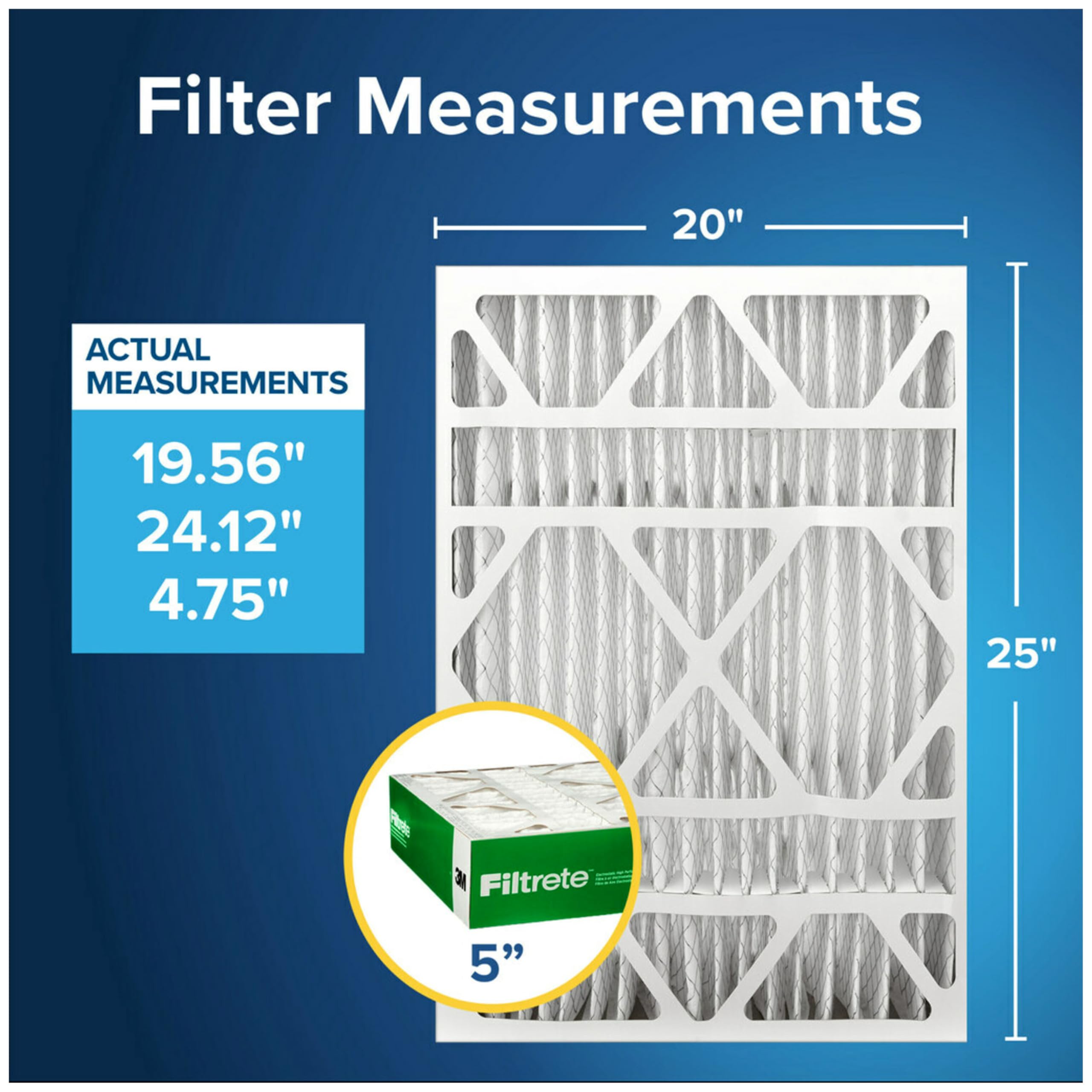 Filtrete 20x25x5 Air Filter, MPR 700, MERV 8, Clean Living Dust, Pollen and Pet Dander Reduction Pleated 5-Inch Air Filters, 2 Filters, White