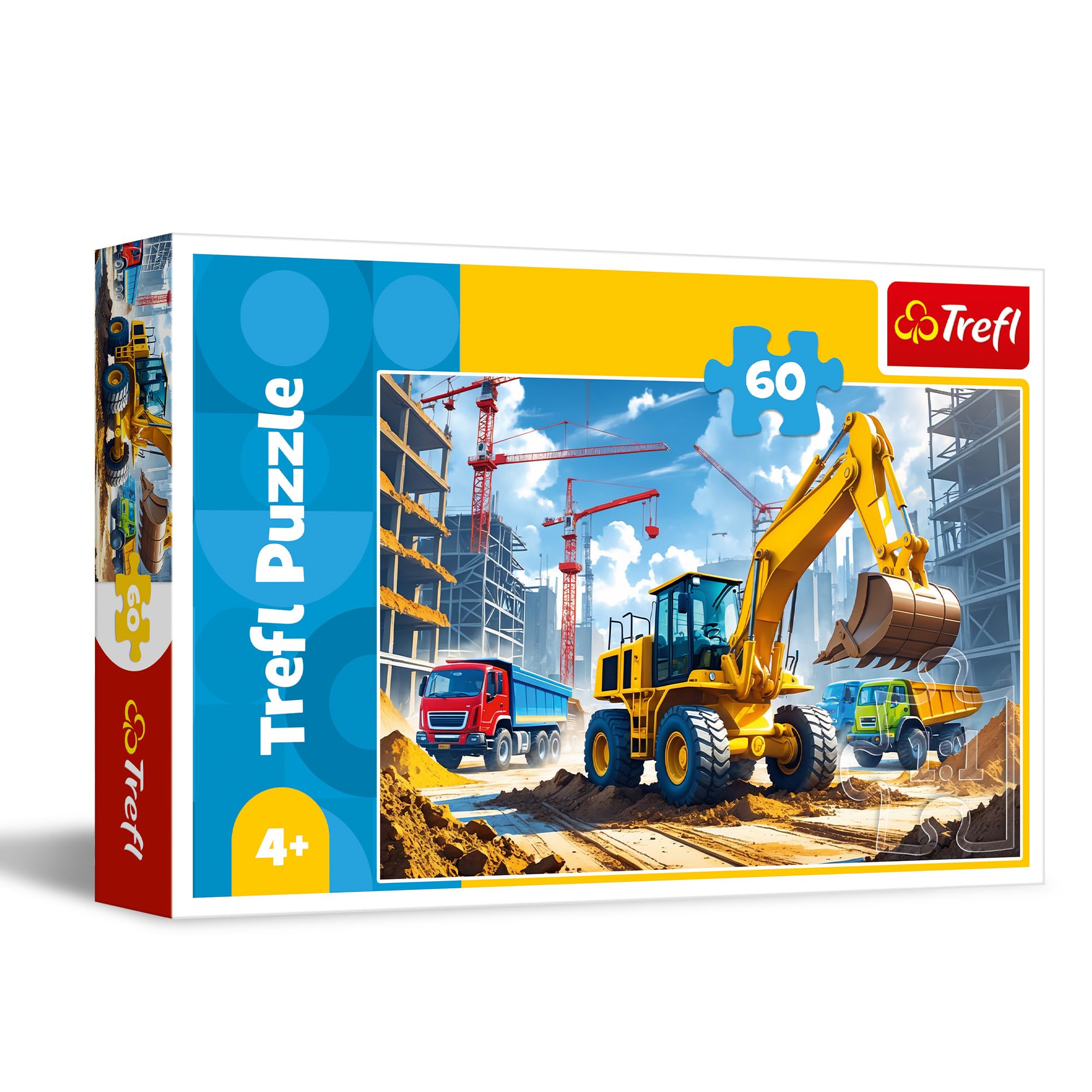 Trefl - Traktor Koparko - Ładowarka - Puzzle 60 Elementów - Kolorowe Puzzle z Pojazdami, Kreatywna Rozrywka, Zabawa dla Dzieci od 4 lat