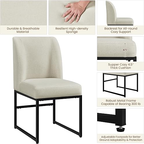 Miniatura 4 de Yaheetech Sillas de comedor tapizadas modernas, sillas de cocina elegantes con respaldo medio, patas de metal para comedor, sala de estar,