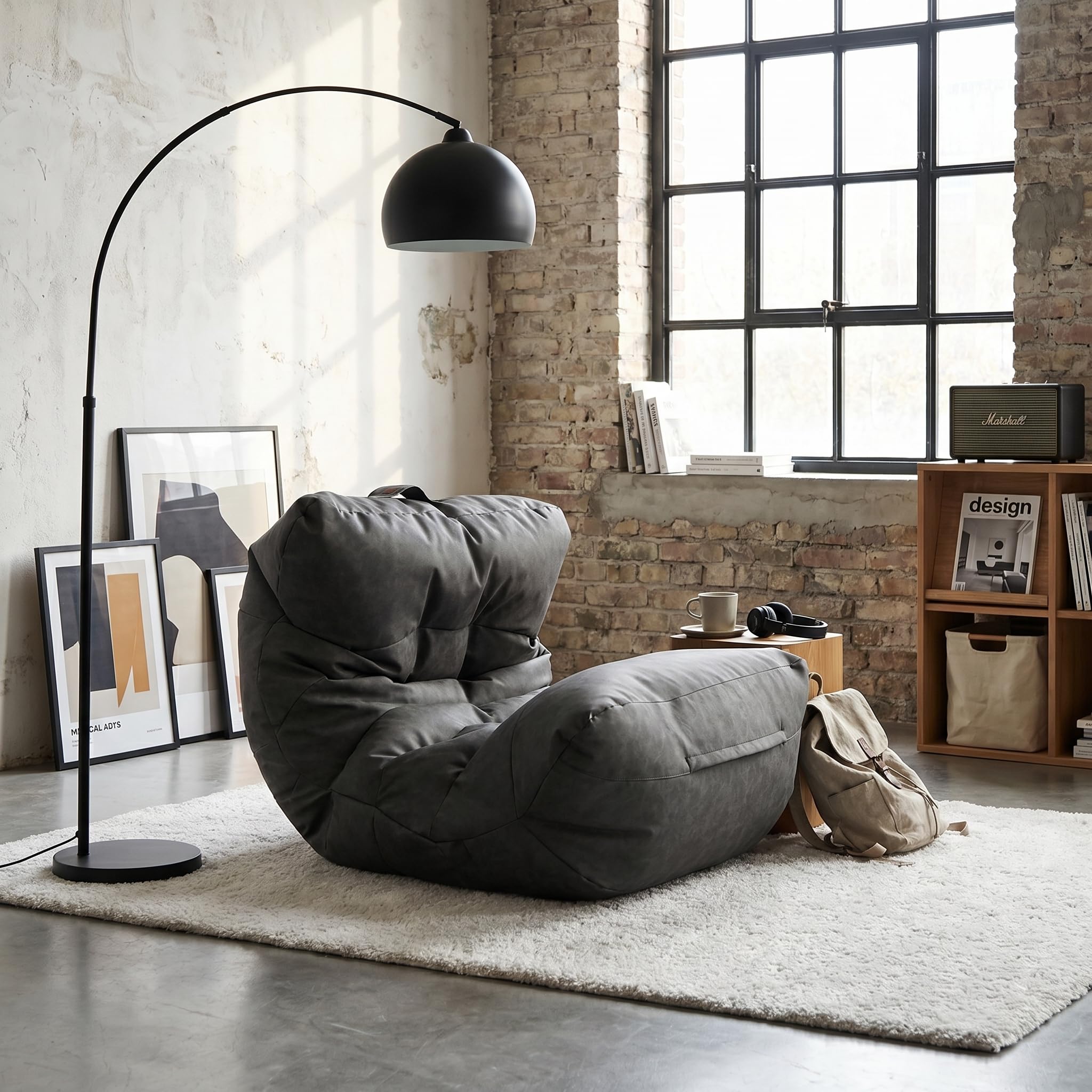 Aiire Relaxo Sitzsack XXL für Kuschelecke - Bean Bag Design aus Kunstleder mit Füllung - Riesen Sitzsäcke Erwachsene, Sitz Sack Flauschig - Bodenkissen Grob, Bodenstuhl, Bodensessel Beige