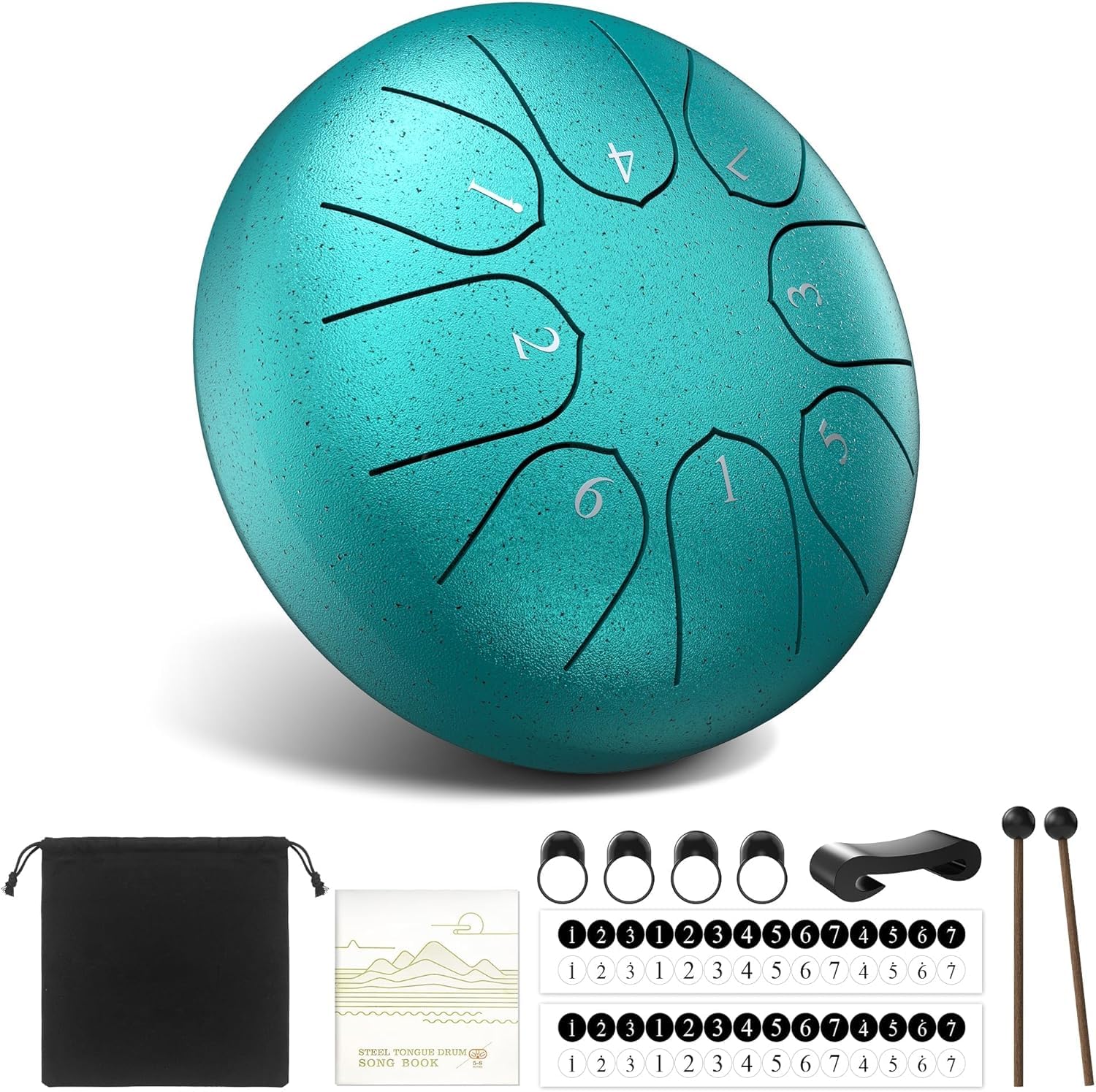 NOPWOK Tamburo a Lingua in Acciaio 8-Toni 15,2 cm Chakra Tank Trommel, Strumento di Guarigione Musicale, Educazione Prenatale, Intrattenimento, Meditazione, Yoga, Zen, Regalo (Turchese)