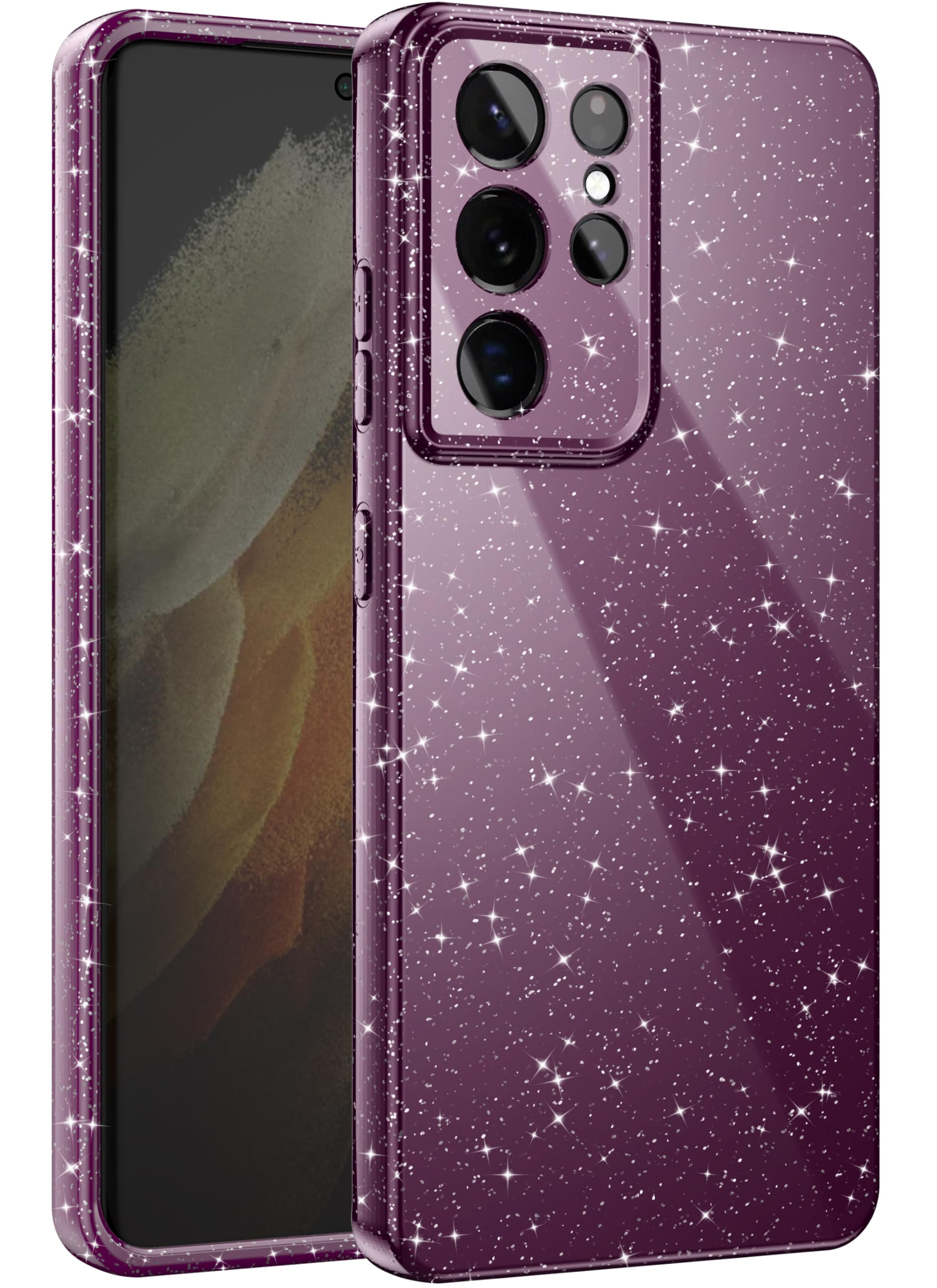 CUZMIGO Sparkly Case for Samsung Galaxy S21 Ultra, Cute Neon Bright Color Phone Cases for Women Girls, Glitter Shiny Bling Slim Fit Soft TPU