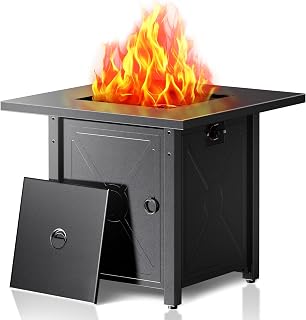 Electactic 28" 50,000 BTU Propane Fire Pit Table - 3-in-1 Outdoor Gas Fire Pit with Lid & Lava Rocks for Patio Gatherings
