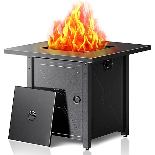 28 Inch Propane Fire Pit Table, 3-in-1 Multi-Use 50,000 BTU Square Gas Fire Pit with Lid & Lava Rock, Steel Tabletop, Adjustable Flame, for Patio, Backyard, Deck, Outdoor Gatherings
