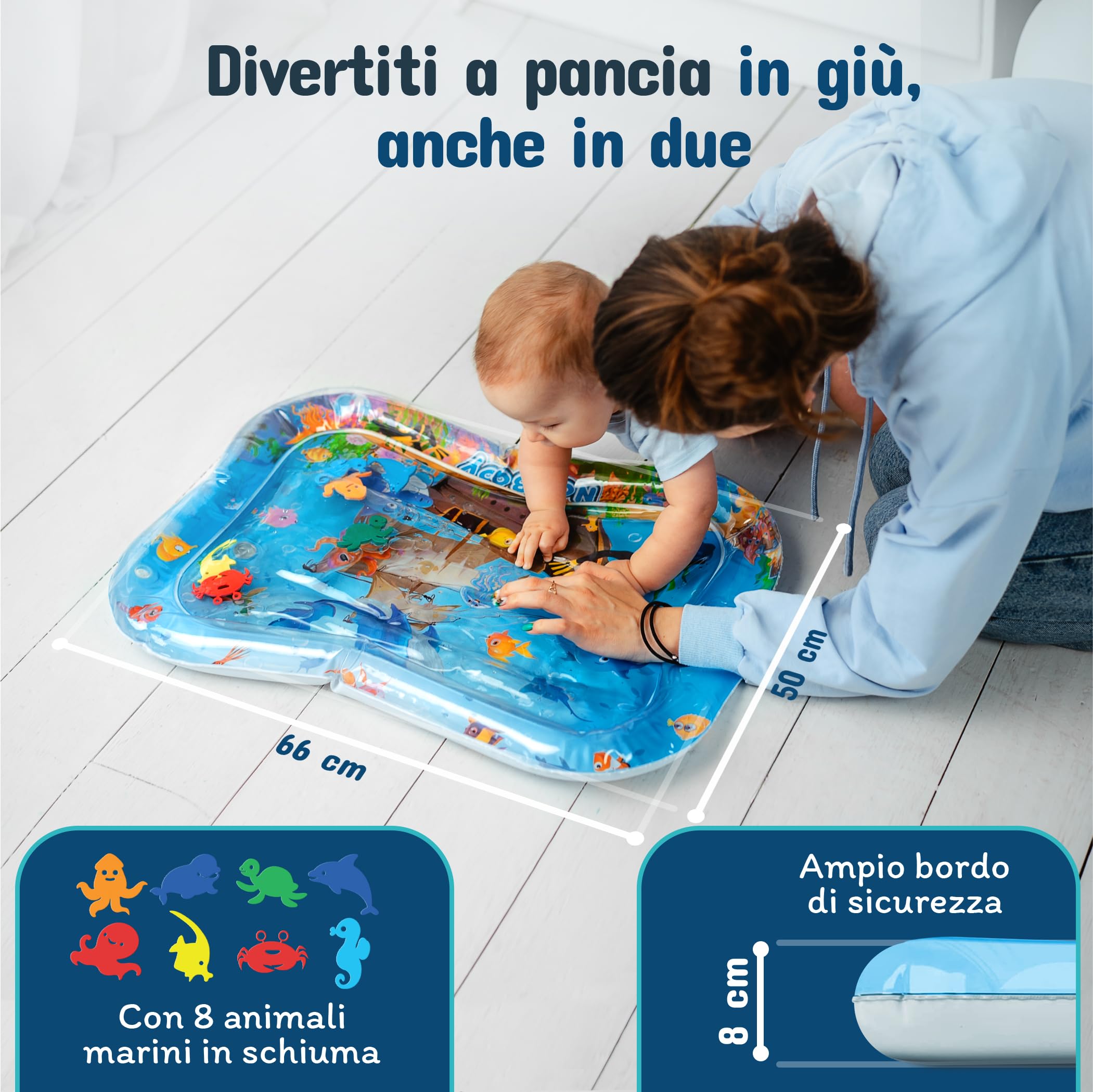 NouBaby® Tappetino Acqua Tummy Time Neonato | Tappeto Sensoriale Neonati con Acquario Gonfiabile | Giochi Bambini per lo Sviluppo Motorio | Tappetino Bambini Sicuro e Divertente