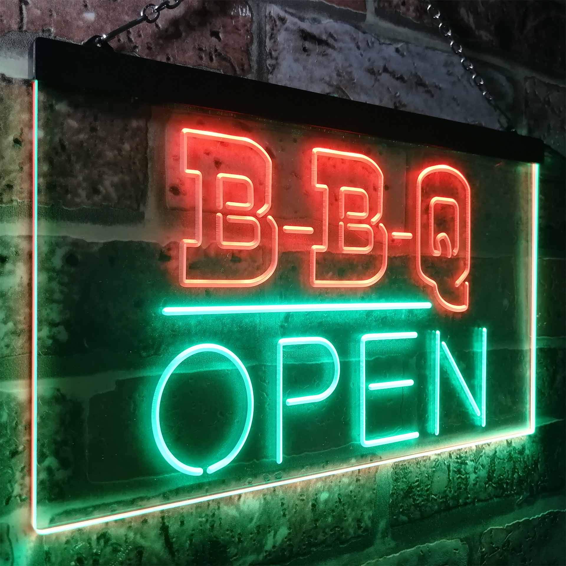 ADVPRO BBQ Open Display Dual Color LED Enseigne Lumineuse Neon Sign Vert et Rouge 400 x 300mm st6s43-i3290-gr