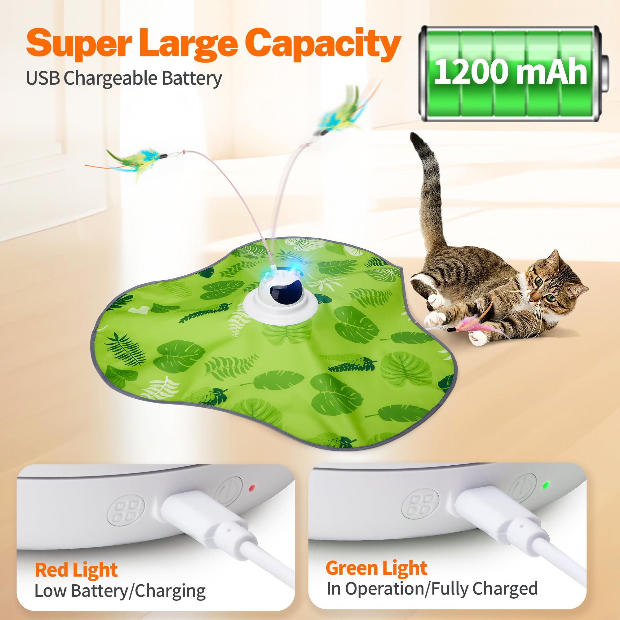 Toozey Juguete para Gatos, Juego Eléctrico de Escondite con 3 Plumas Intercambiables, Recargable, Juguete Inteligente de Autoentretenimiento con Control Remoto, Verde