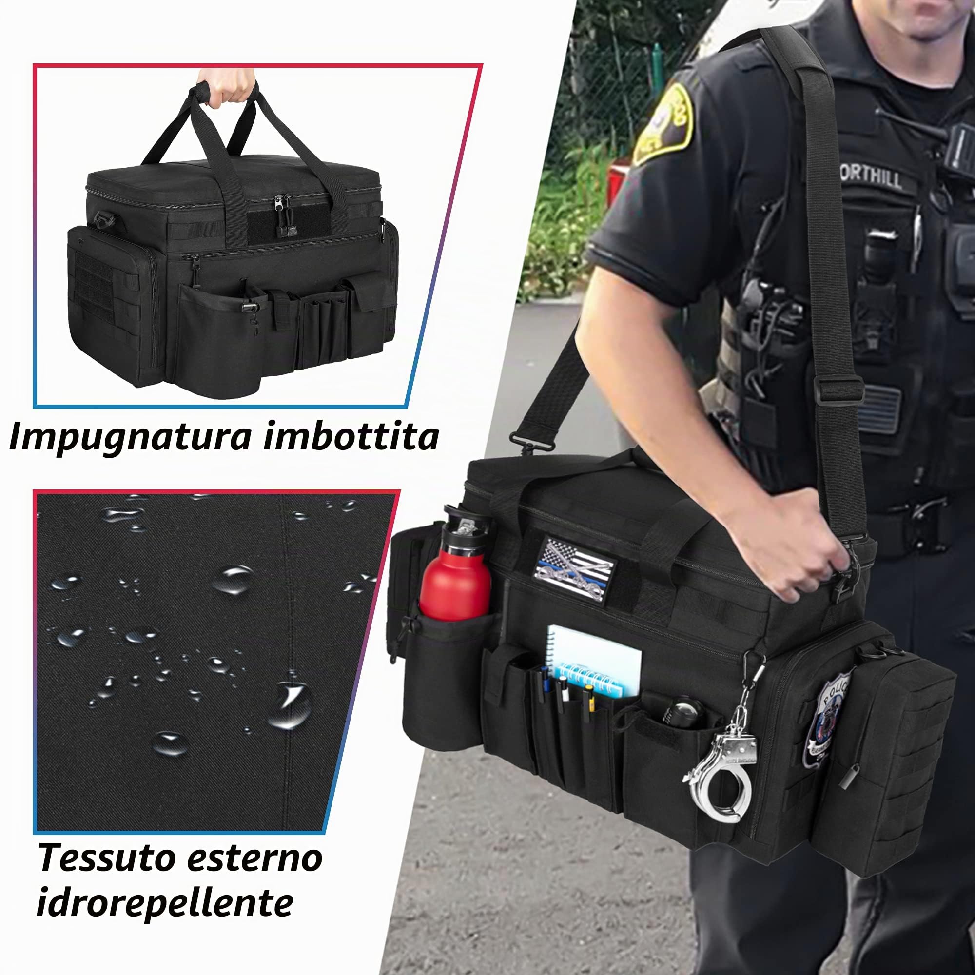 Trunab Borsone Polizia Borsa Tattica MOLLE, Organizer da Auto per Sedile Anteriore, Borsello Viaggio Tracolla Militare con Scomparto per Laptop 15,6", Non Include Piccola MOLLE Marsupio