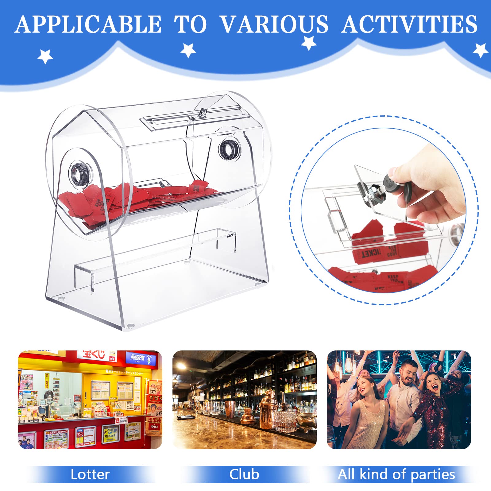 Acrylic Raffle Ticket Drum with 2000 Pieces Red Double Raffle Tickets 50 Pieces Lottery Balls 400 Sheets Small Sticky Notes Raffle Ticket Spinning Drum with Capacity Can Holds 2000 Tickets (Small)