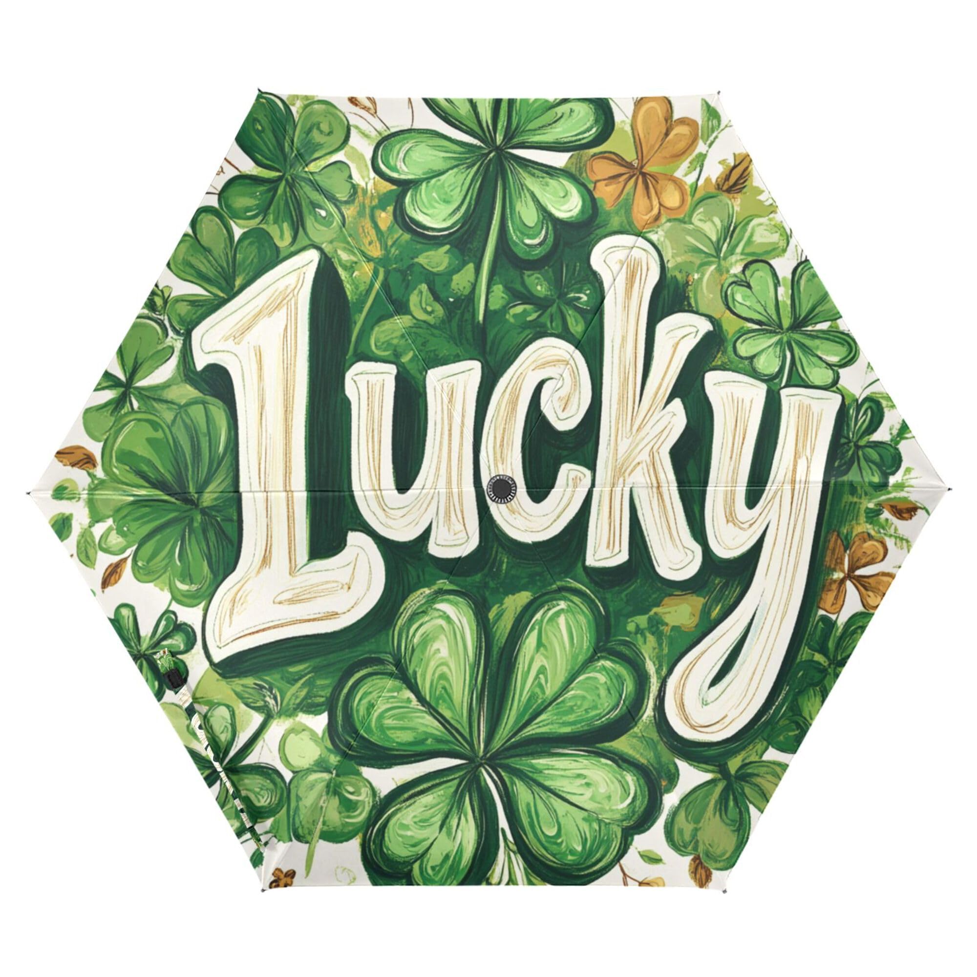 JUNZAN St.Patrick's Lucky Green Shamrocks Umbrellas For Rain 39 Inch Retractable Automatic Open Close Large Umbrella for Boys Outdoor Defence Accessories