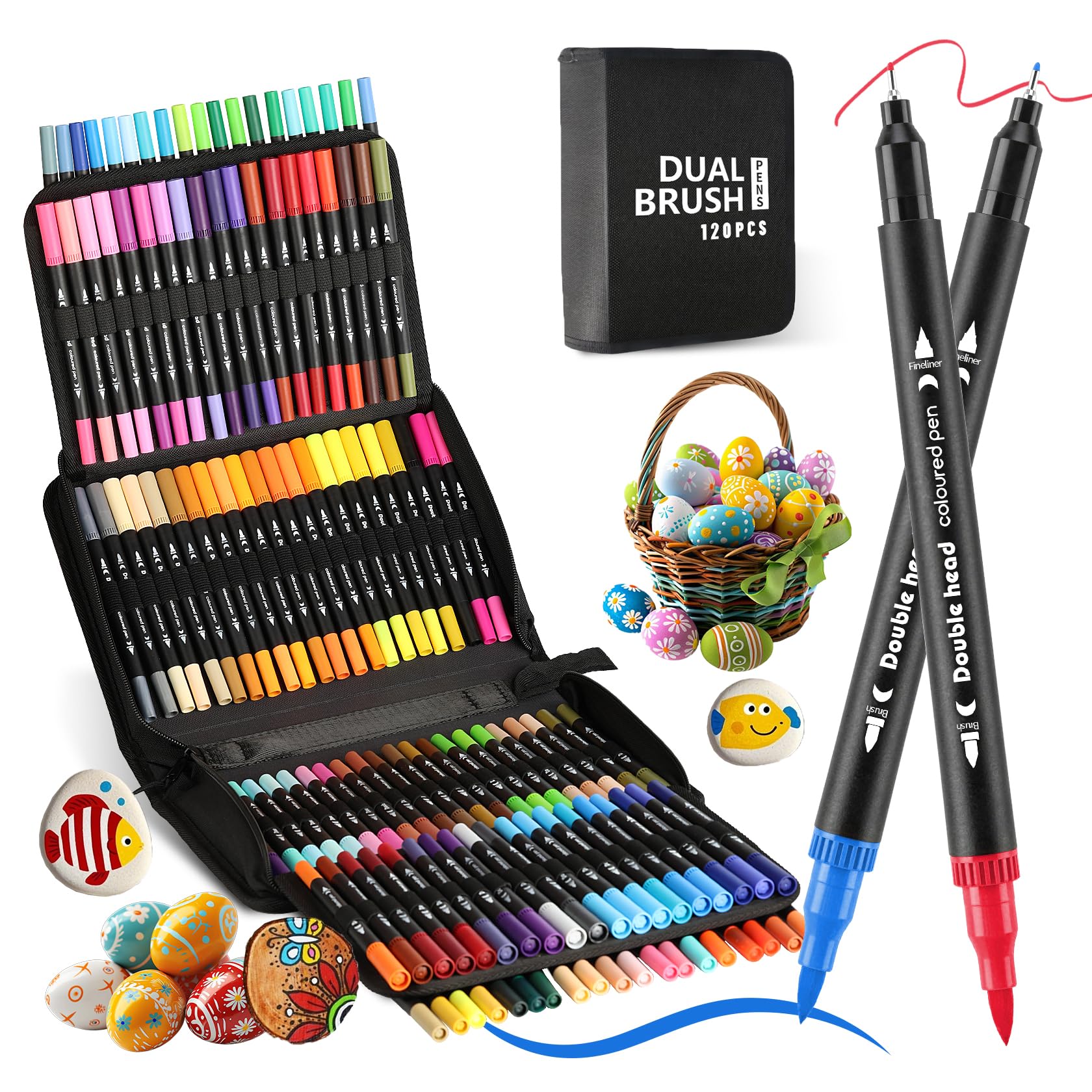 Set di 120 pennarelli da colorare per adulti, senza sbavature, a pennello e a punta fine, per libri da colorare per adulti, diari, disegni, schizzi, marcadores de colores professionali (120
