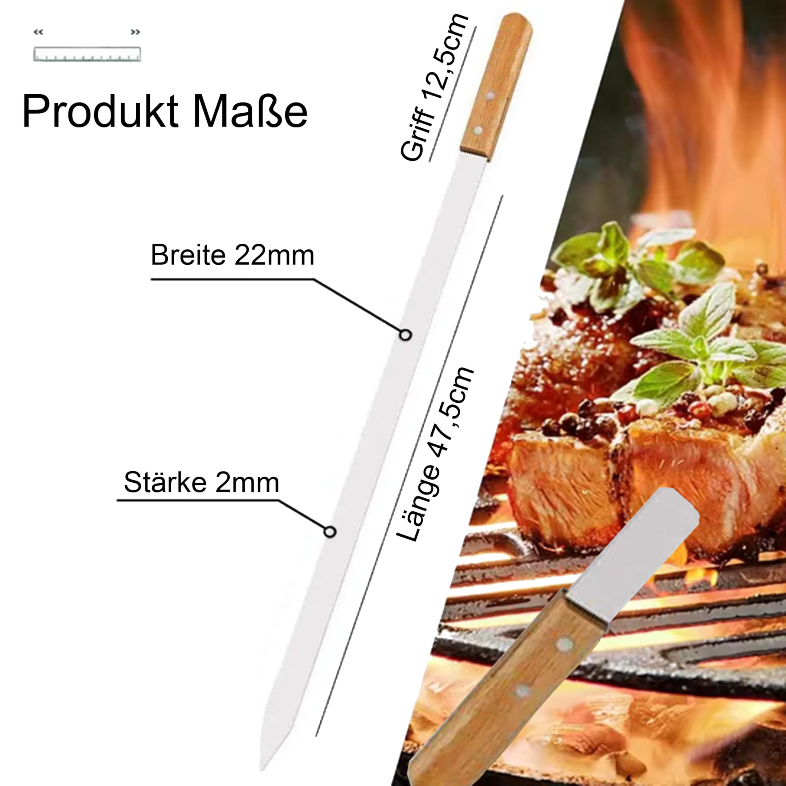 7 Stück Premium Grillspieße Edelstahl – Flache BBQ Spieße, 60cm Lang, 2,3cm Breit und 2mm Stark, Rostfrei & Wiederverwendbar, Perfekt für Kebab, Fleisch & Gemüse, Ideal für Grill, Barbecue & Camping
