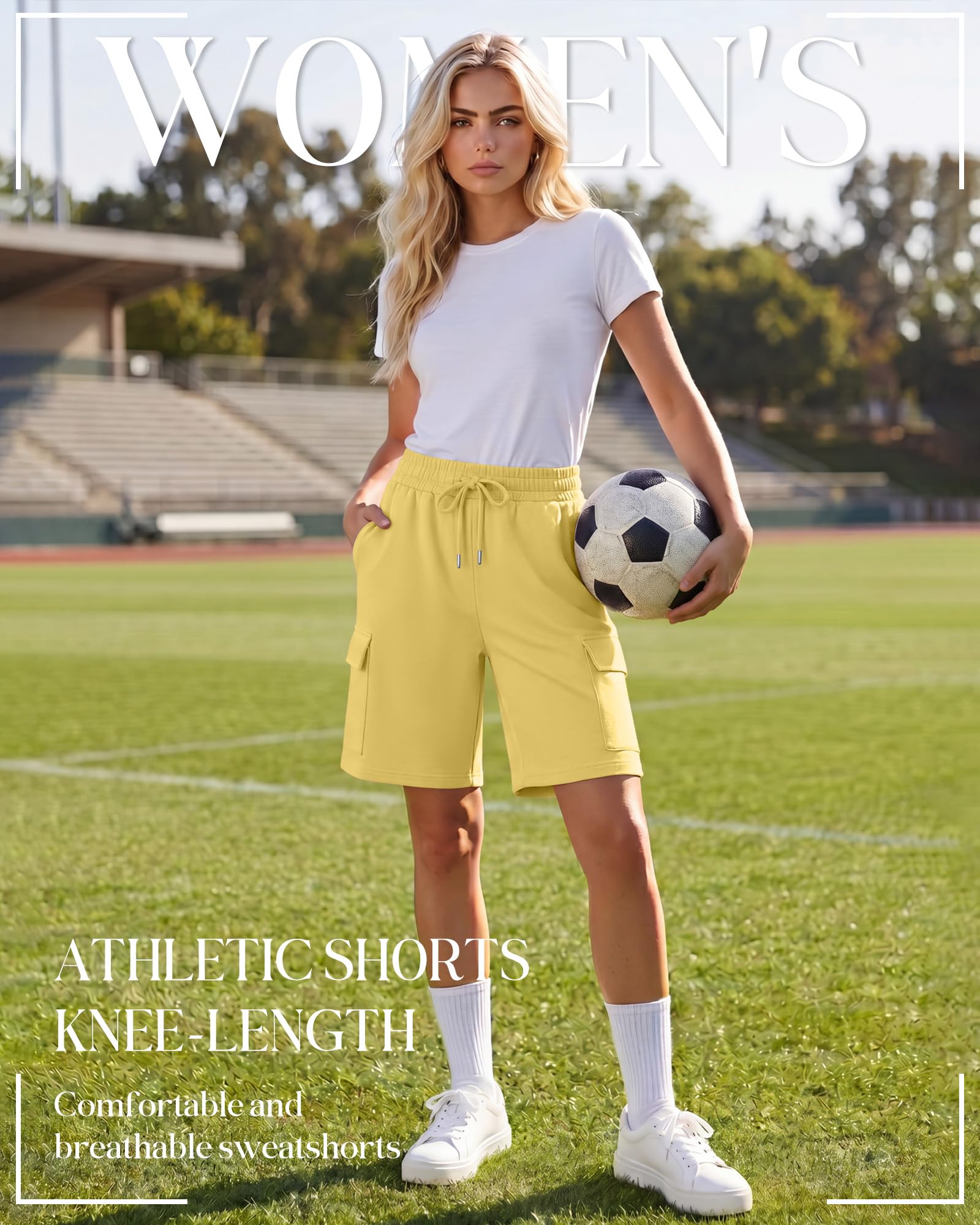 Neer Pack de 3 Pantalones Cortos Cargo para Mujer, Cintura elástica, con cordón, Longitud hasta la Rodilla, Estilo Informal, Bolsillos Cargos