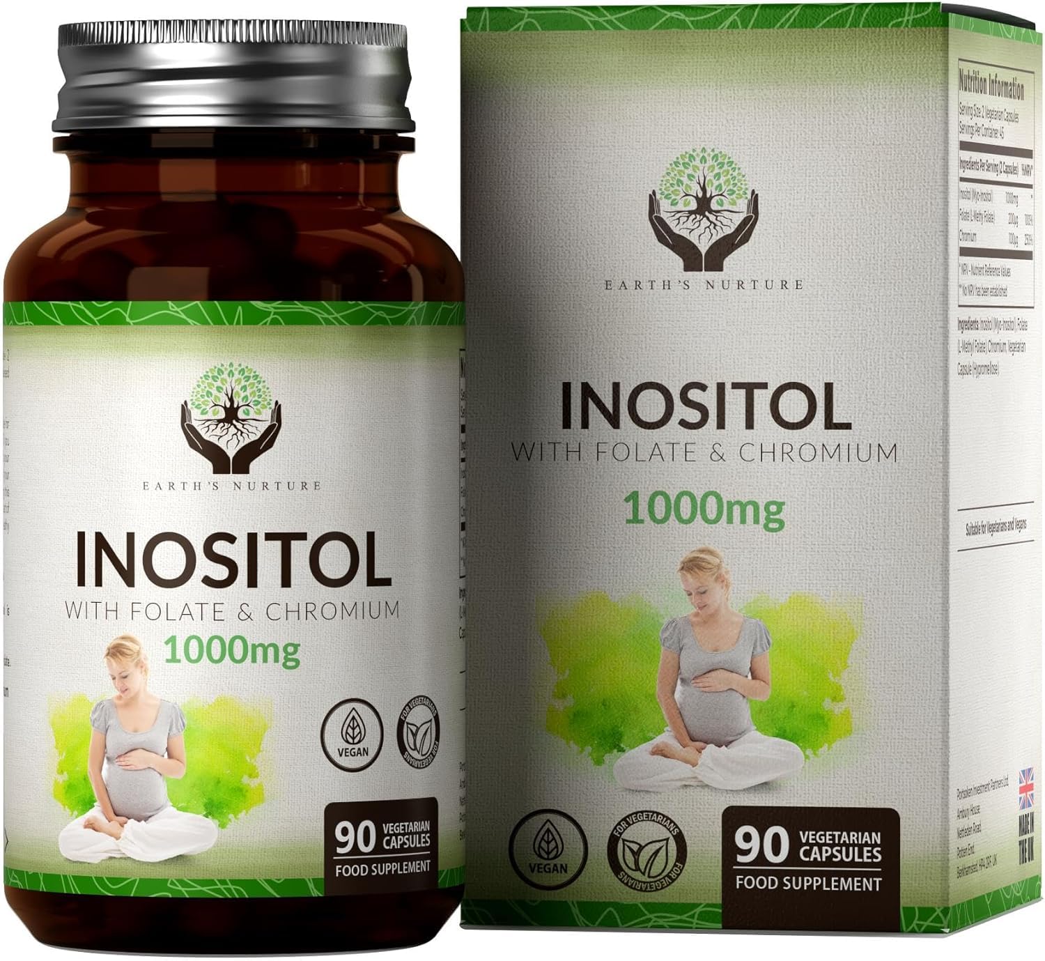 EN Myo-Inositol Chromium & Folate Blend | 1000mg Myo Inositol Per Serving | 90 Vegan Myoinositol Capsules | Inositol Supplement | Vitamins for Women | Non GMO & Allergen Free | Made in UK