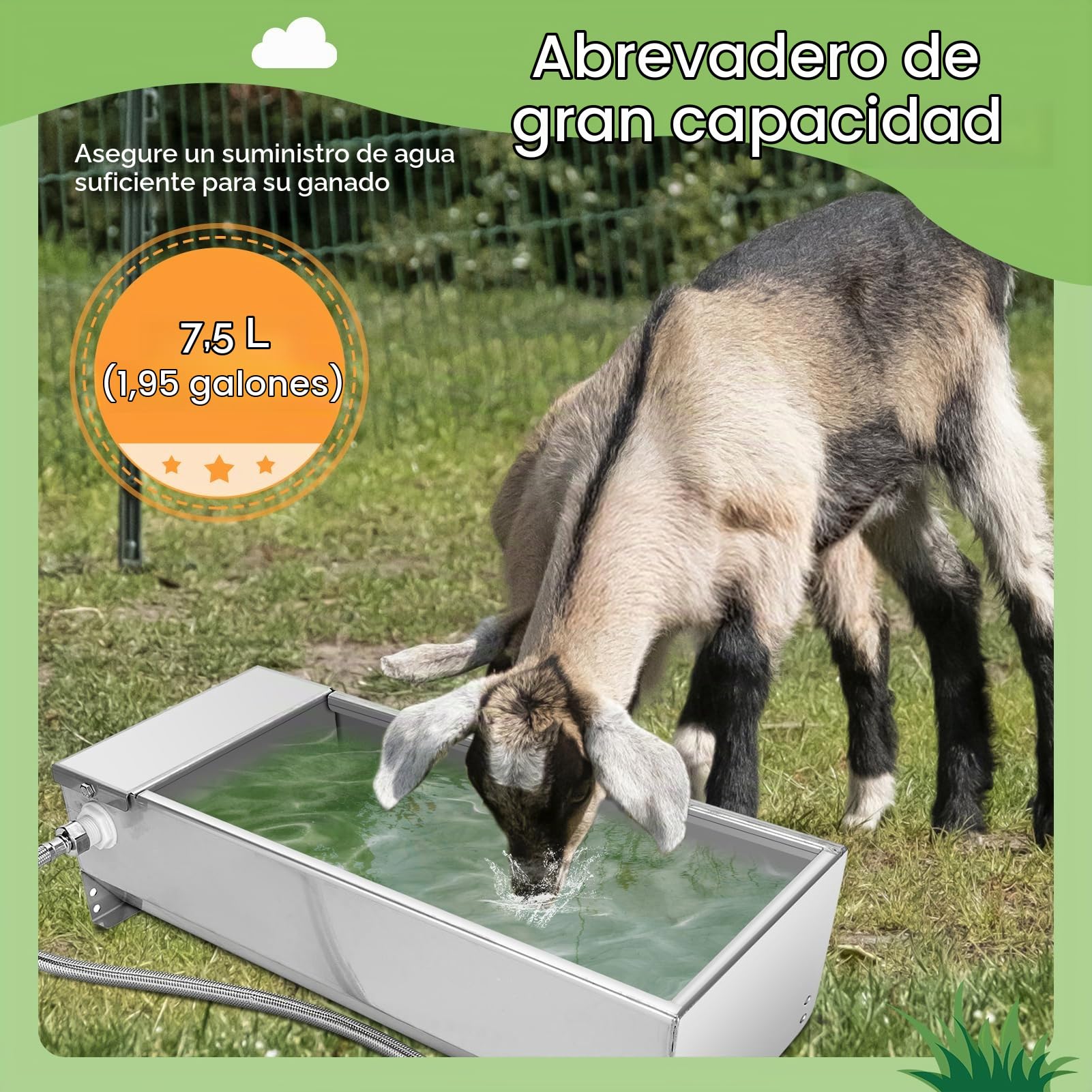 Wakects Bebedero de ganado de acero inoxidable, bebedero para ganado, bebedero automático, con válvula de flotador, 7,5 litros, para caballos, vacas, ovejas, perros