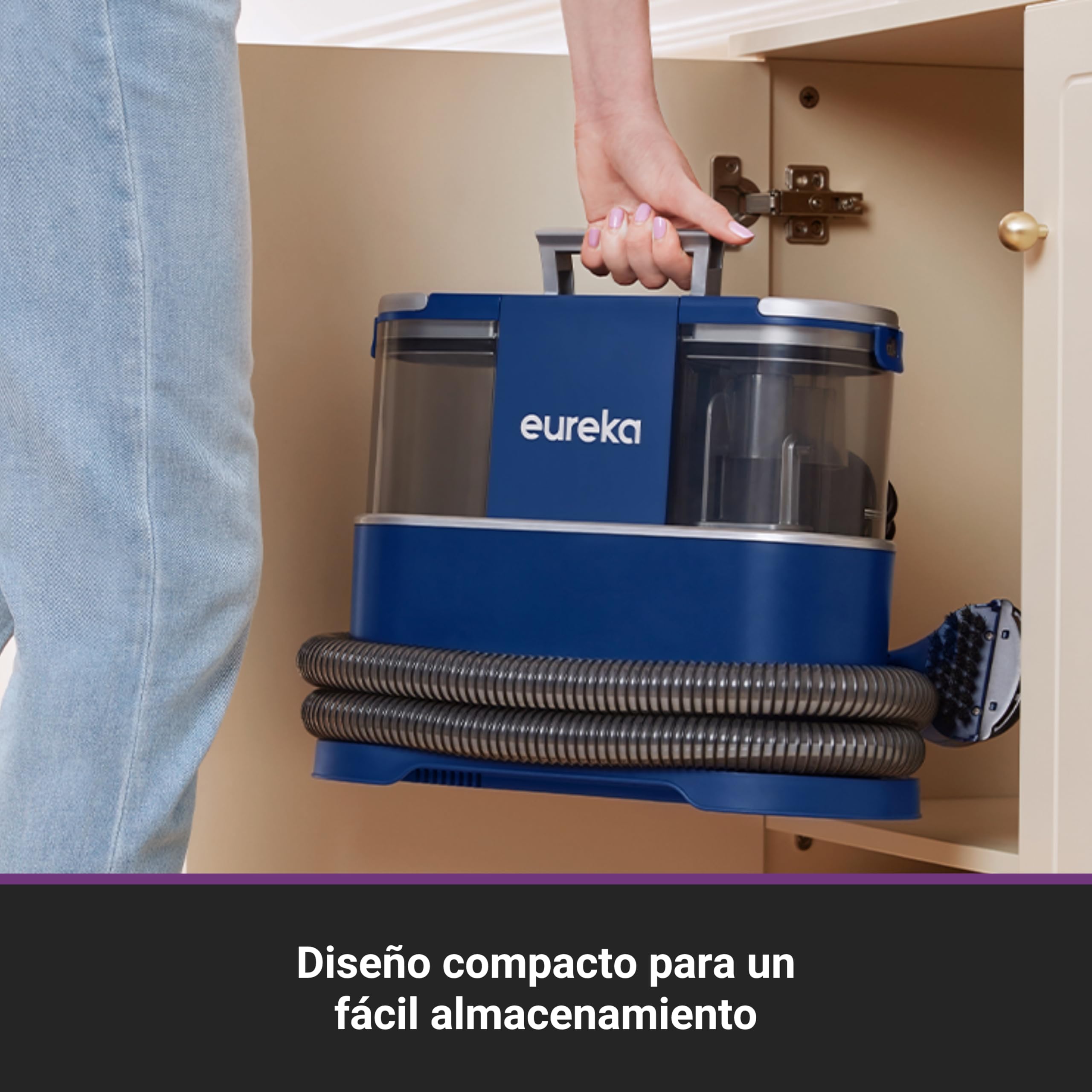 Eureka Aspirador de alfombras | Limpiador de Manchas Multisuperficie para Alfombras, Moquetas, Tapicería, Escaleras y Coche | Depósito de Agua Grande de 1,5L, NEY100 con Fórmula Limpiadora, Azul