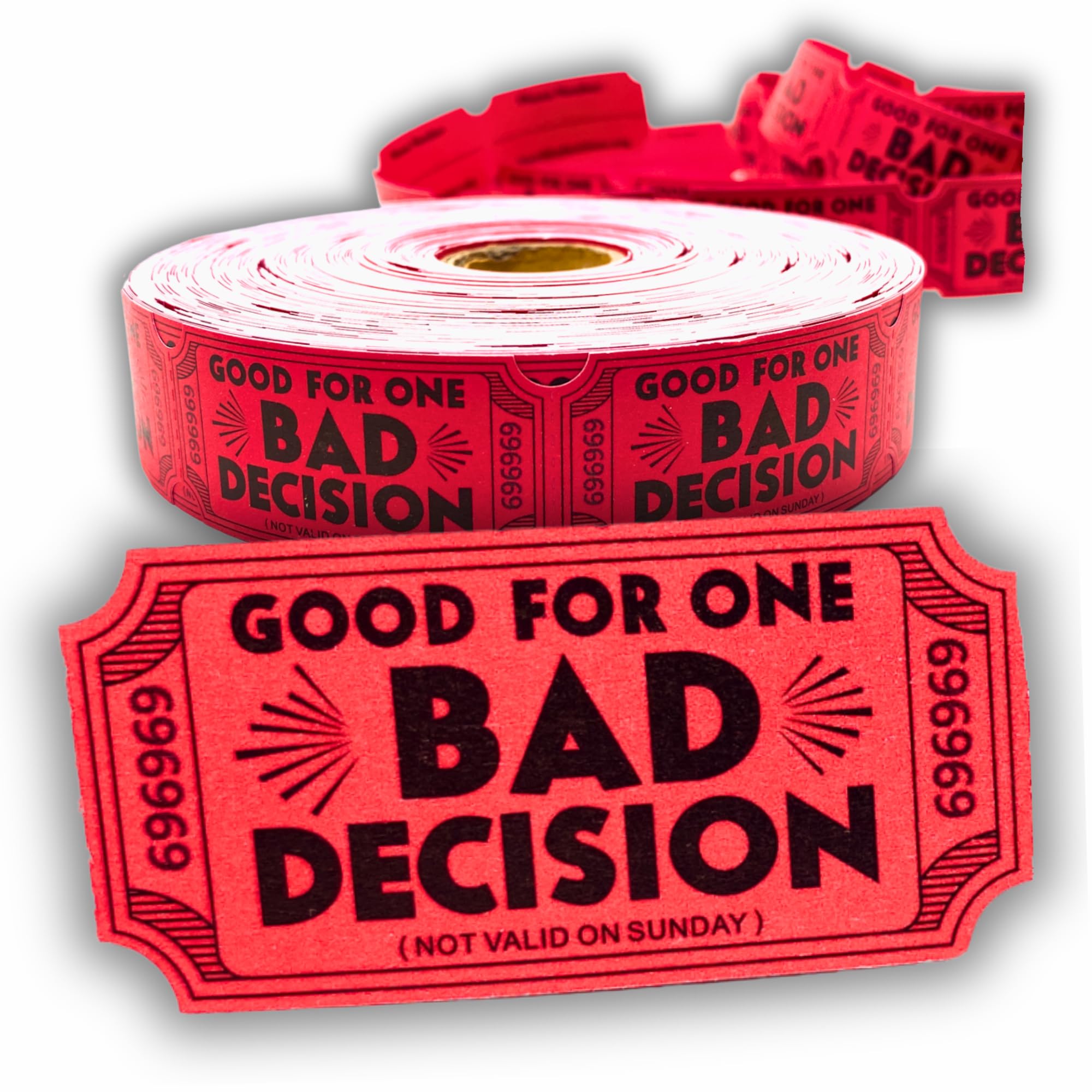 Bad Decision Tickets – Funny Gag Gift & Party Icebreaker | 1000 Red Raffle-Style Joke Tickets | Hilarious Bar Game, Party Favor, Bachelor Parties,