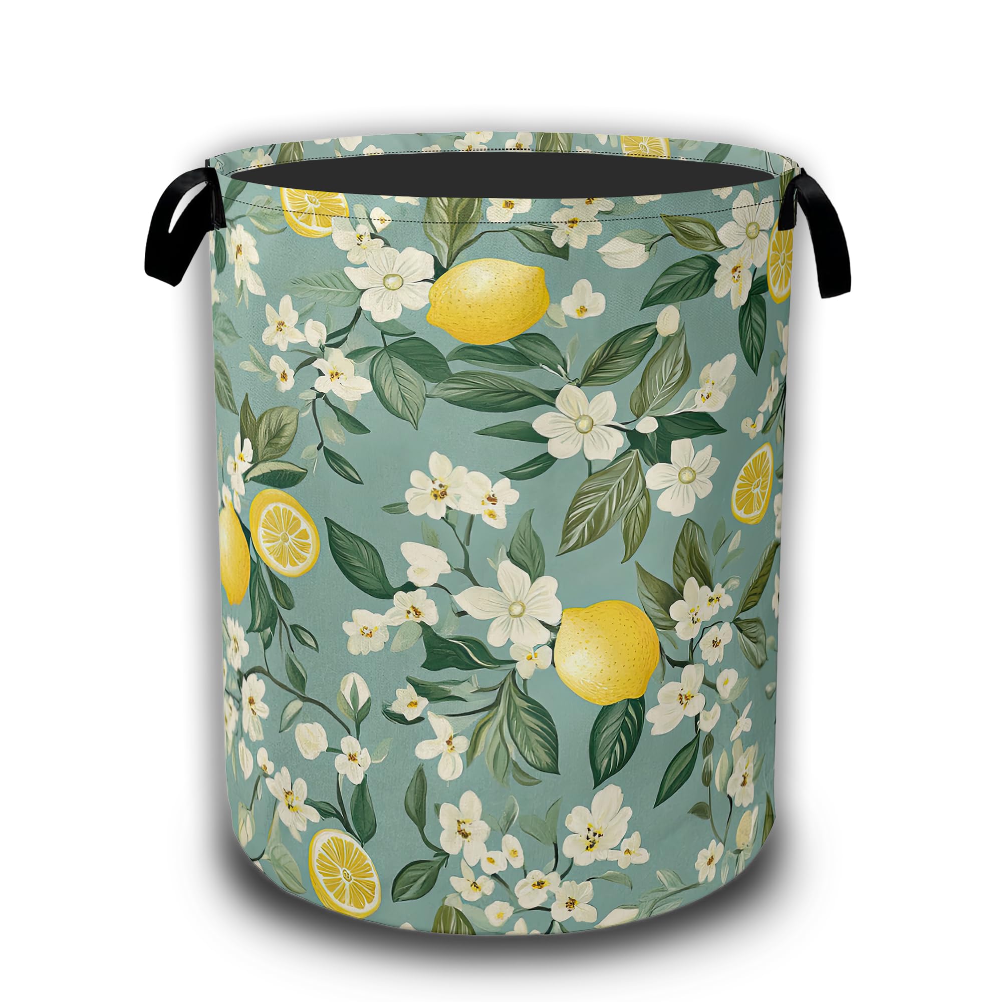 Vintage Lemon Flowers Laundry Basket,Waterproof Foldable Laundry Hamper,Dirty Clothes Basket, Linen Bin Storage Organizer Collection 16" x 20.8"