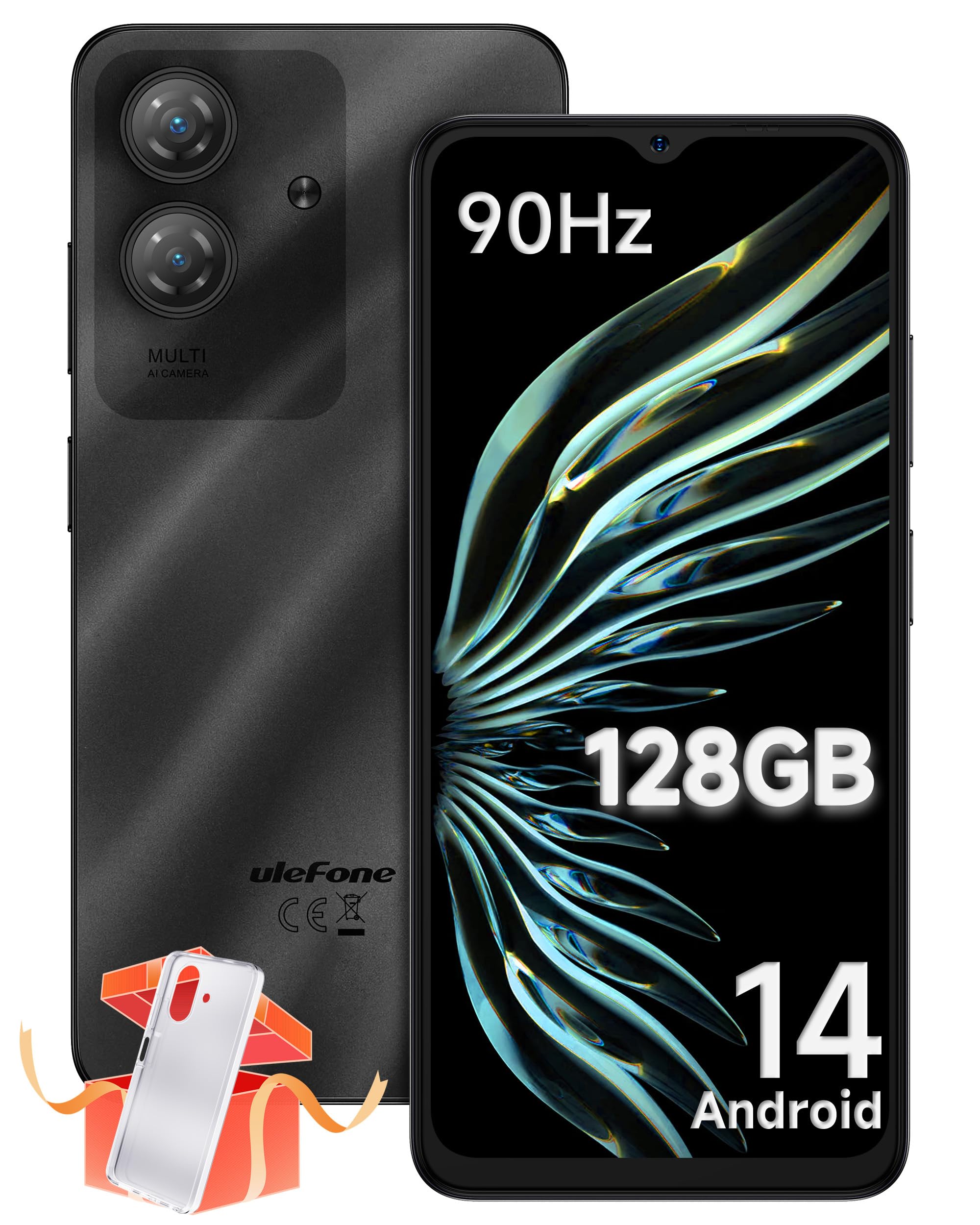 Ulefone Note 21 Mobile Phones, 128GB/1TB SD Extension, 8GB RAM Android 14, 90Hz 6.56" Octa Core 5000mAh, 4G Dual SIM Smart Phone Fingerprint Face ID, Phone Case, Black