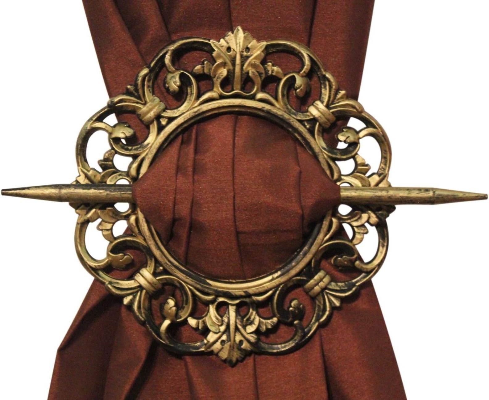 Curtains Holdbacks - Antique Decorative Curtain Holdback, Set of 2, Window Panel Tiebacks Treatment Bronze Silver Mahogany Gold (Gold)