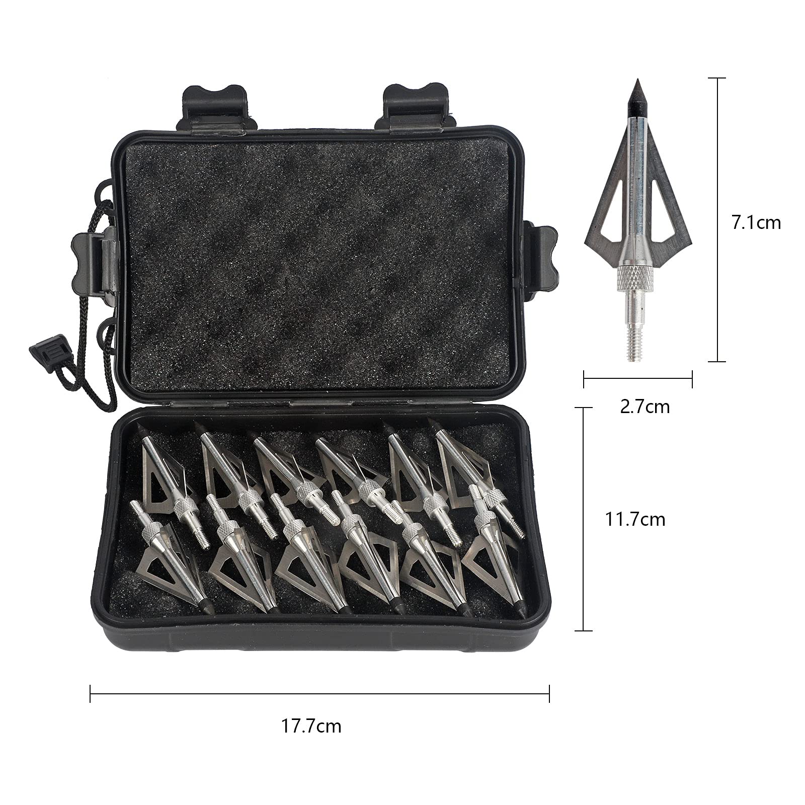 12 Pointes de Chasse au tir à l'arc, Têtes de Flèches à 100 Grains avec 3 Lames en Acier Inoxydable， Pointes de flèche en Plein Air avec Boîte de Rangement pour la Cible Compatible