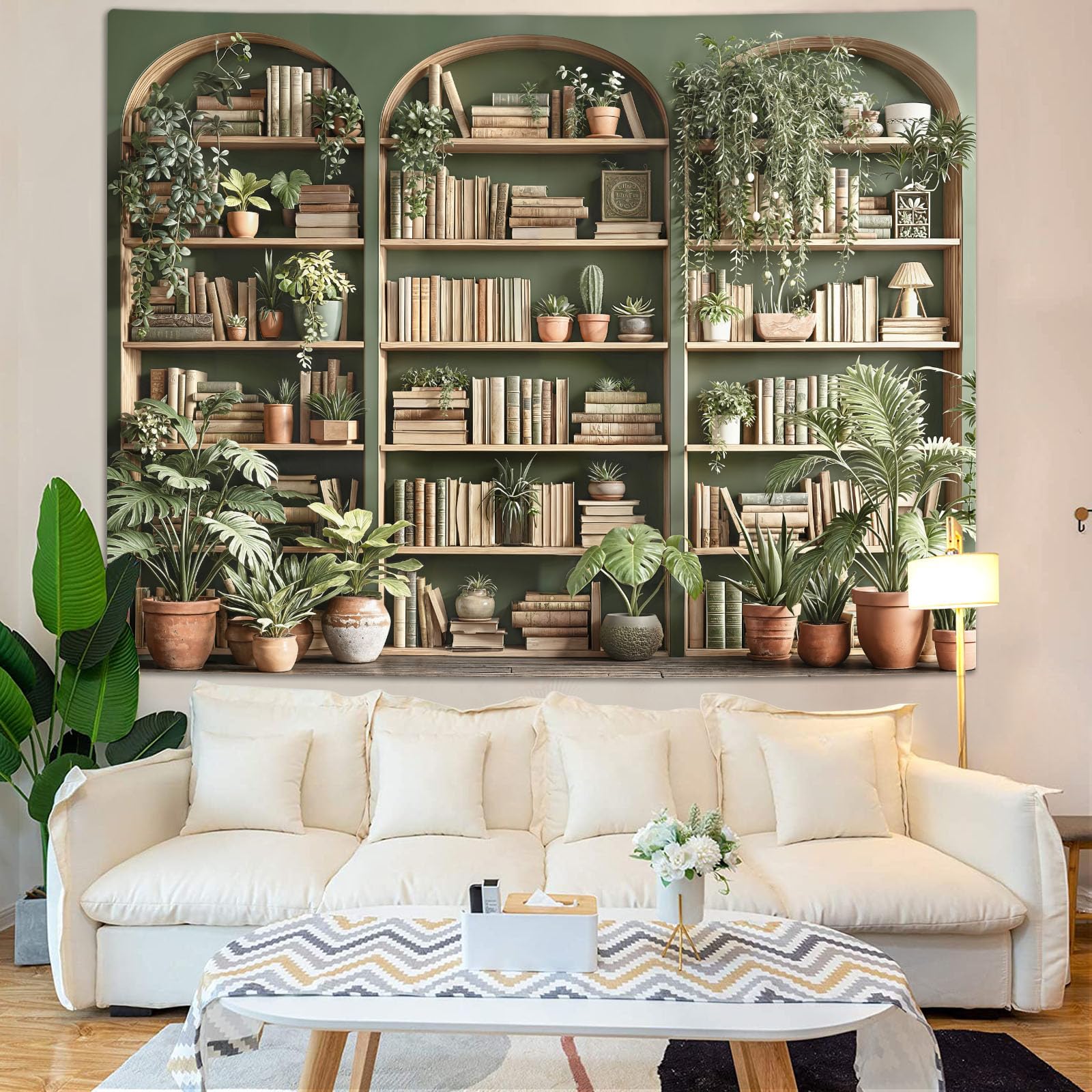 Accnicc Botanical Bookshelf Tapestry Lush Green Plant Book Shelf Tapestries Wall Hanging Art Vintage Retro Potted Plants Academics Library Book Tapestry for Bedroom Living Room Dorm 80 x 60 inch: Sage Green 80"L x 60"W