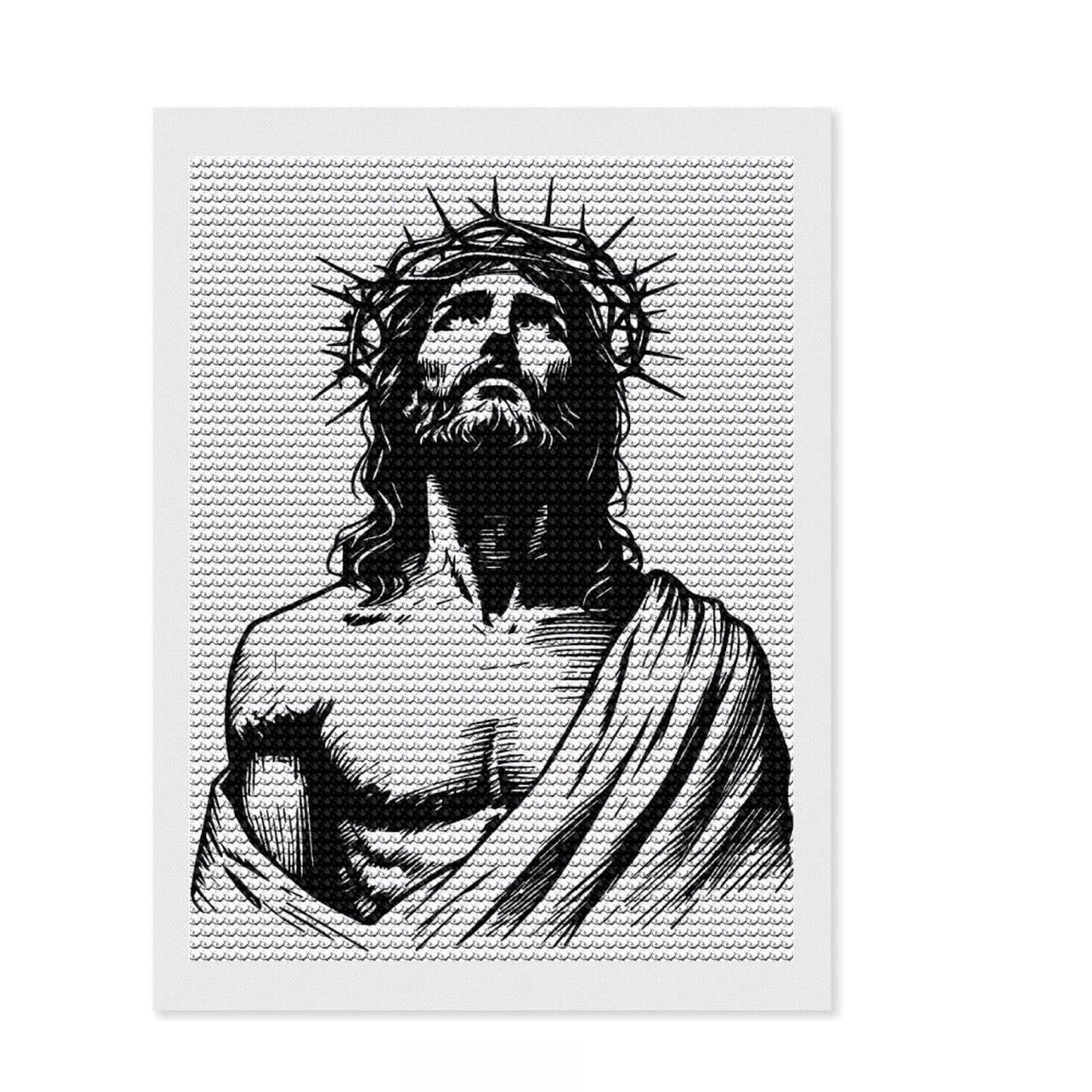 Junmoney Jesus Christ with Crown of Thorns Round Drill Diamond Painting 12"x16", Gift Idea, for Craft Lovers, Easy Handmade Project, Farmhouse Decor