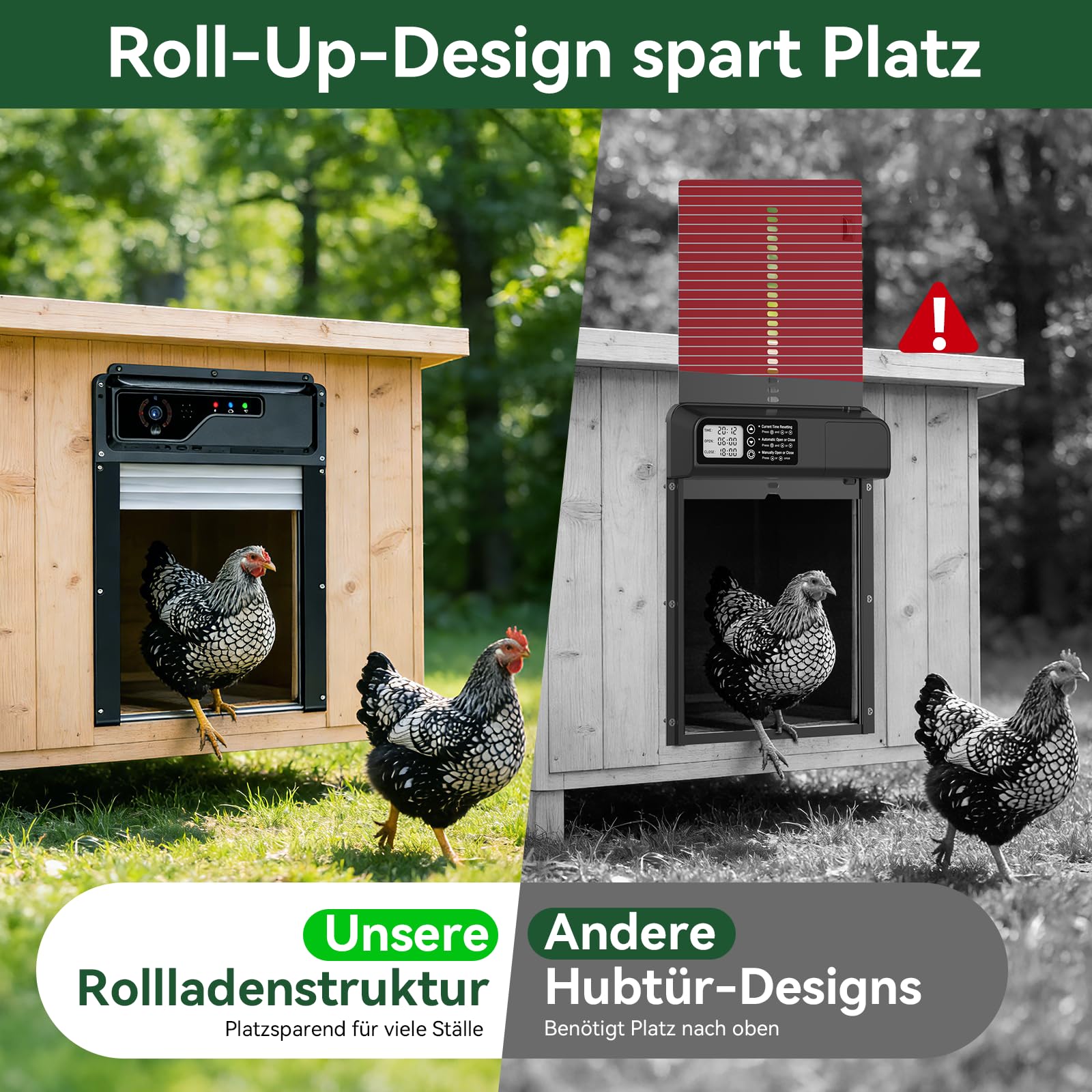 Automatische Hühnerklappe Solar, Hühnerklappe Automatisch mit WLAN-App-Steuerung