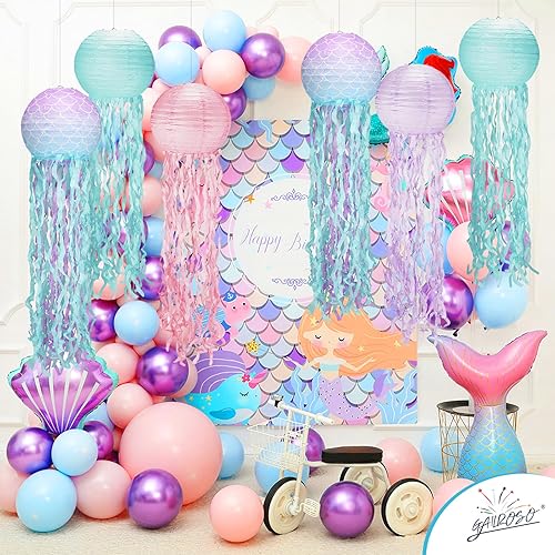 Miniatura 5 de Linternas de medusas, decoraciones de cumpleaños de sirena, paquete de 6 con cuerda y gancho, decoración de medusas colgantes para Bob Esponja, bajo