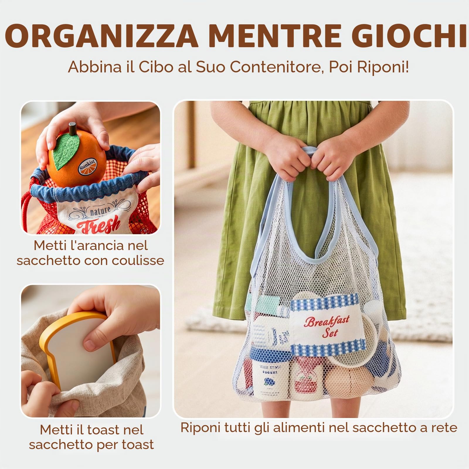 Lehoo Castle Cucina Giocattolo per Bambini, Giocattoli da Colazione in Legno con con Frutta, Posate, Giochi di Ruolo, Regali per Bambine 3 4 5 Anni