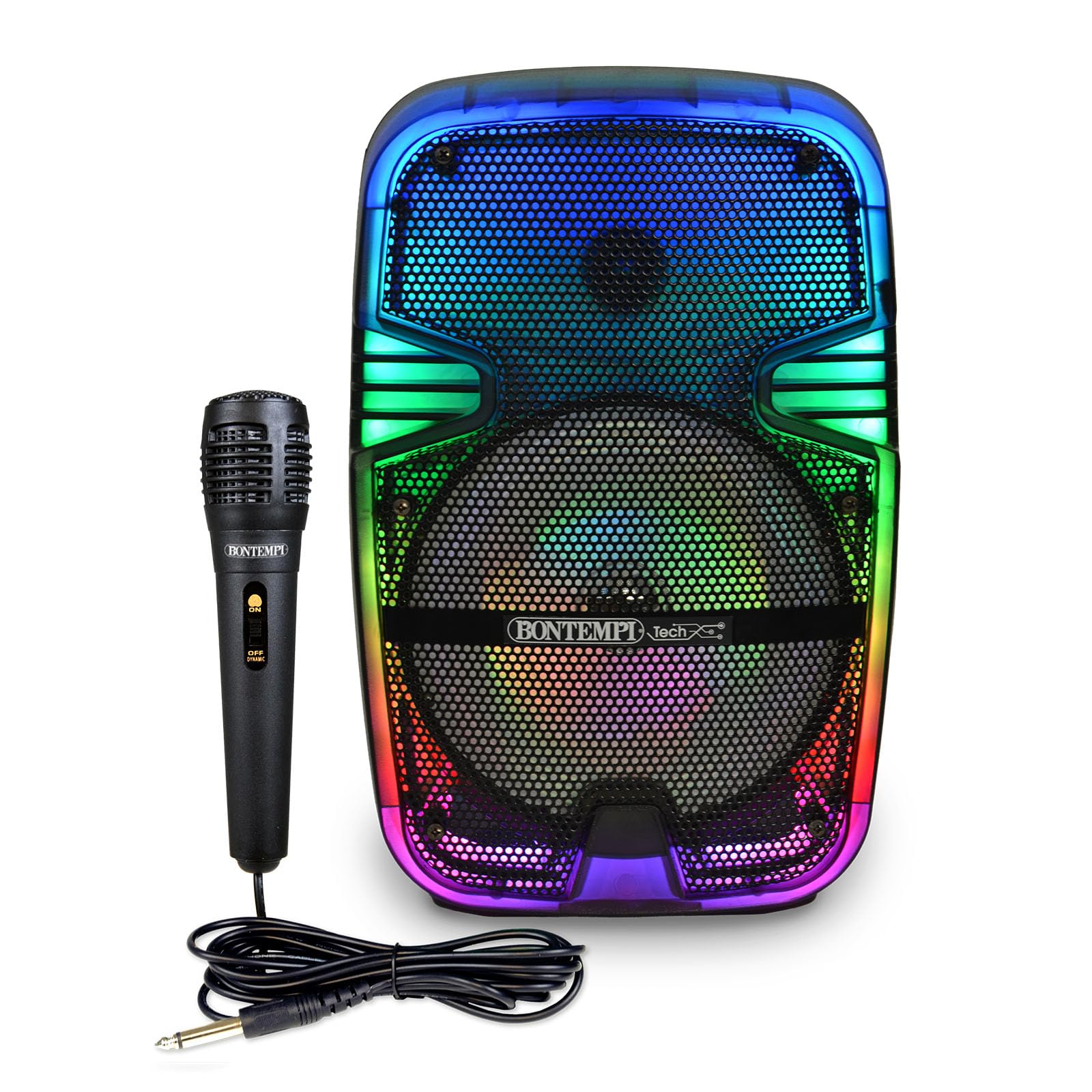 Bontempi | Cassa Luminosa Acustica Wireless con Microfono e Luci RGB, Telecomando, Display, Funzione TWS, 37x24x19.5 cm