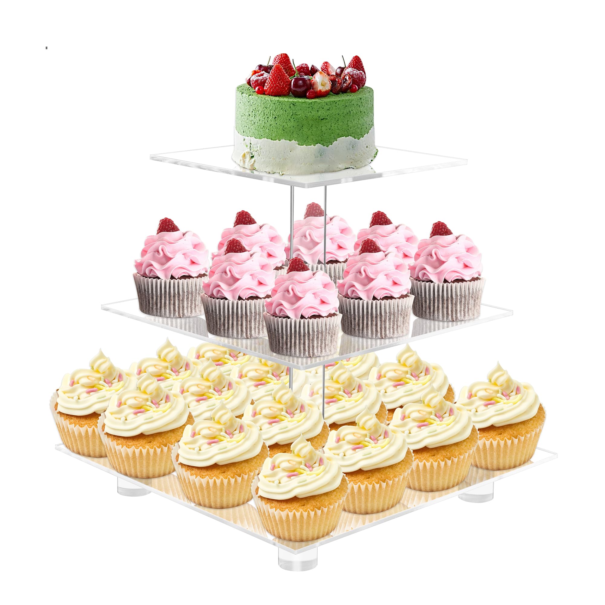 Lovedisplay Clear Cupcake Stand, 3 Tier Cupcake Stand For 24 Cupcakes, Acrylic Cupcake Tower, Tiered Cupcake Holder, Dessert Stands For Party, Wedding, Birthday, Baby Shower