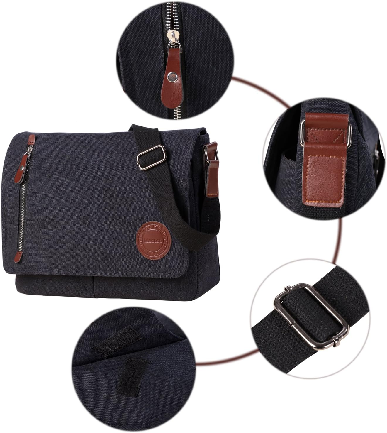 Vintage Canvas Satchel Messenger Bag for Men Women,Travel Shoulder bag 13.5" Laptop Bags Bookbag (Black) - Image 7