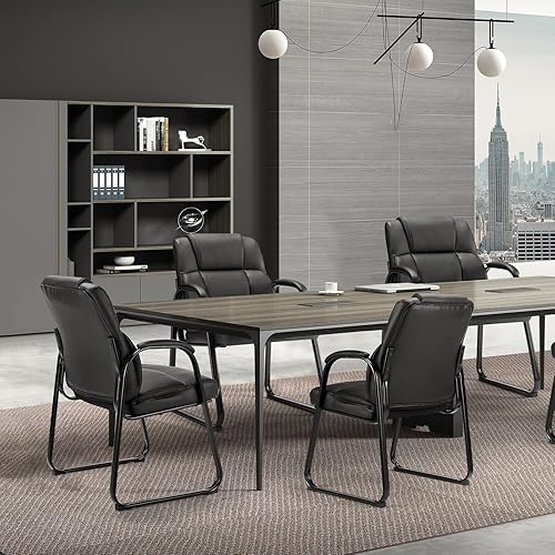 Miniatura 2 de Sweetcrispy Juego de 4 sillas de sala de espera, sillas de cuero estacionarias para oficina, sin ruedas, cómodos brazos acolchados y base de