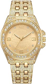 ساعة مزينة بالكريستال - اكسسوار انيق للنساء بلونين ذهبي وفضي، لمسات من حجر الراين، سوار معدني، الية كوارتز، مناسبة للمناسبات الرسمية والاحتفالية