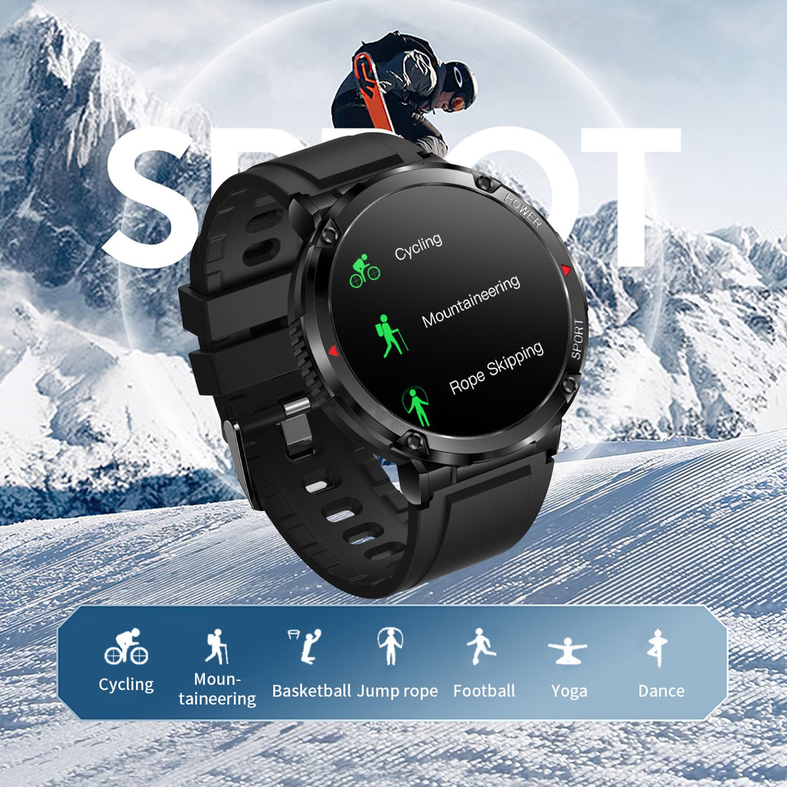 Tbest Fitness Smart Watch, 1.6in HD Schermo Acqua Tracciamento del Sonno Sleep Orologio Smart Sports per Correre Alpinismo Ciclistico