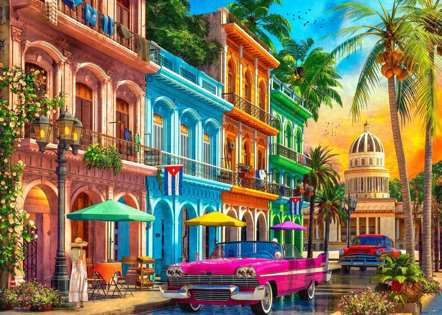 SpringbokHavana Sunset 1000 Piece Jigsaw Puzzle for Adults - Colorful Travel Puzzle by Artist Dominic Davison - Finished Size 30" x 24"