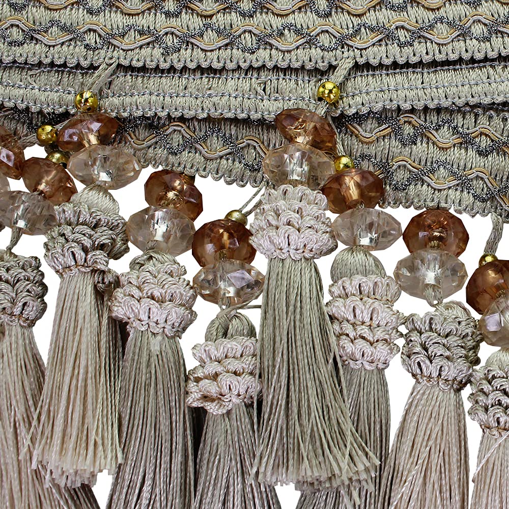 Gland à Franges Pour Rideau - Ruban Perles Tressées 2m Gris - Décoration Abat-jour