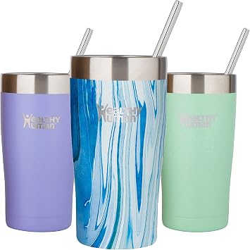 Healthy Human Stainless Steel Tumbler with Straw & Lid | Splash Proof Insulated Travel Cup | Eco-Friendly Coffee Tumblers | Water Cups with Straws Cleaner and Splash Proof Lids 20oz, Ocean Tide