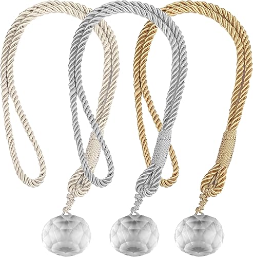 Miniatura 8 de BEL AVENIR Paquete de 2 alzapaños de cortina de cristal, de lujo, hechos a mano, elegantes, para decoración del hogar y la oficina, cortinas